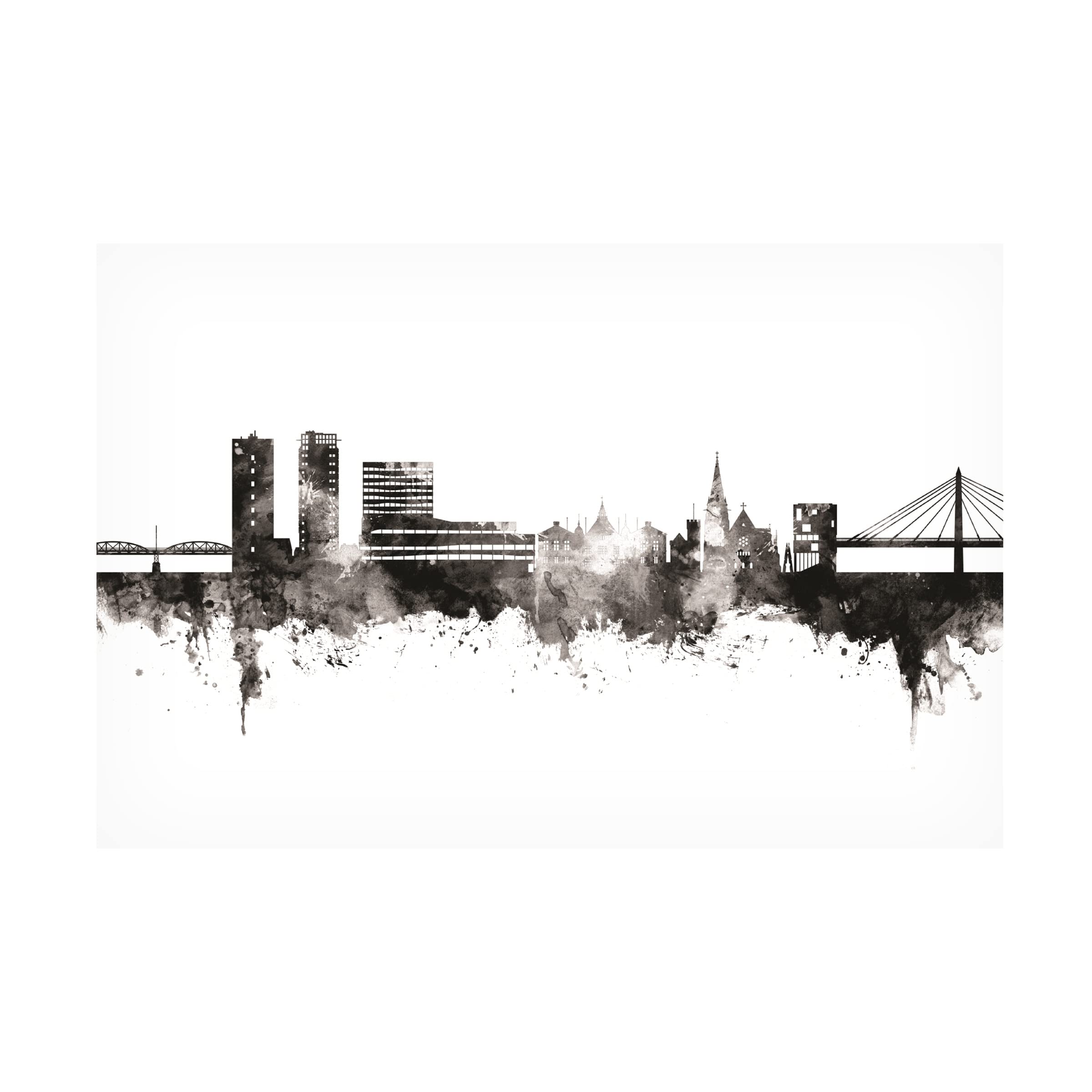 Michael Tompsett 'Umea Sweden Skyline BW' Canvas Art Print - Scandinavian Home Decor, Office Wall Art, Modern Black & White Landscape Painting for Living Room & Bedroom