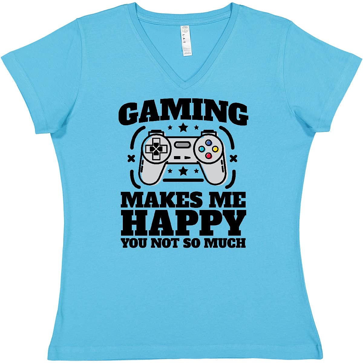 Inktastic Gaming Makes Me Happy Women's V-Neck T-Shirt | Comfortable Casual Gamer Tee for Women | Perfect for Gaming, Cosplay & Everyday Wear