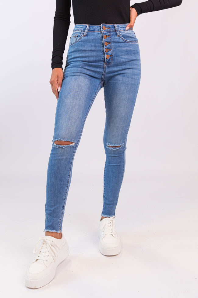 Chelsie Light Wash Distressed Knee Ripped Jeans for Women - High Waist Slim Fit Denim Pants - Casual Streetwear for Everyday Wear & Outfits