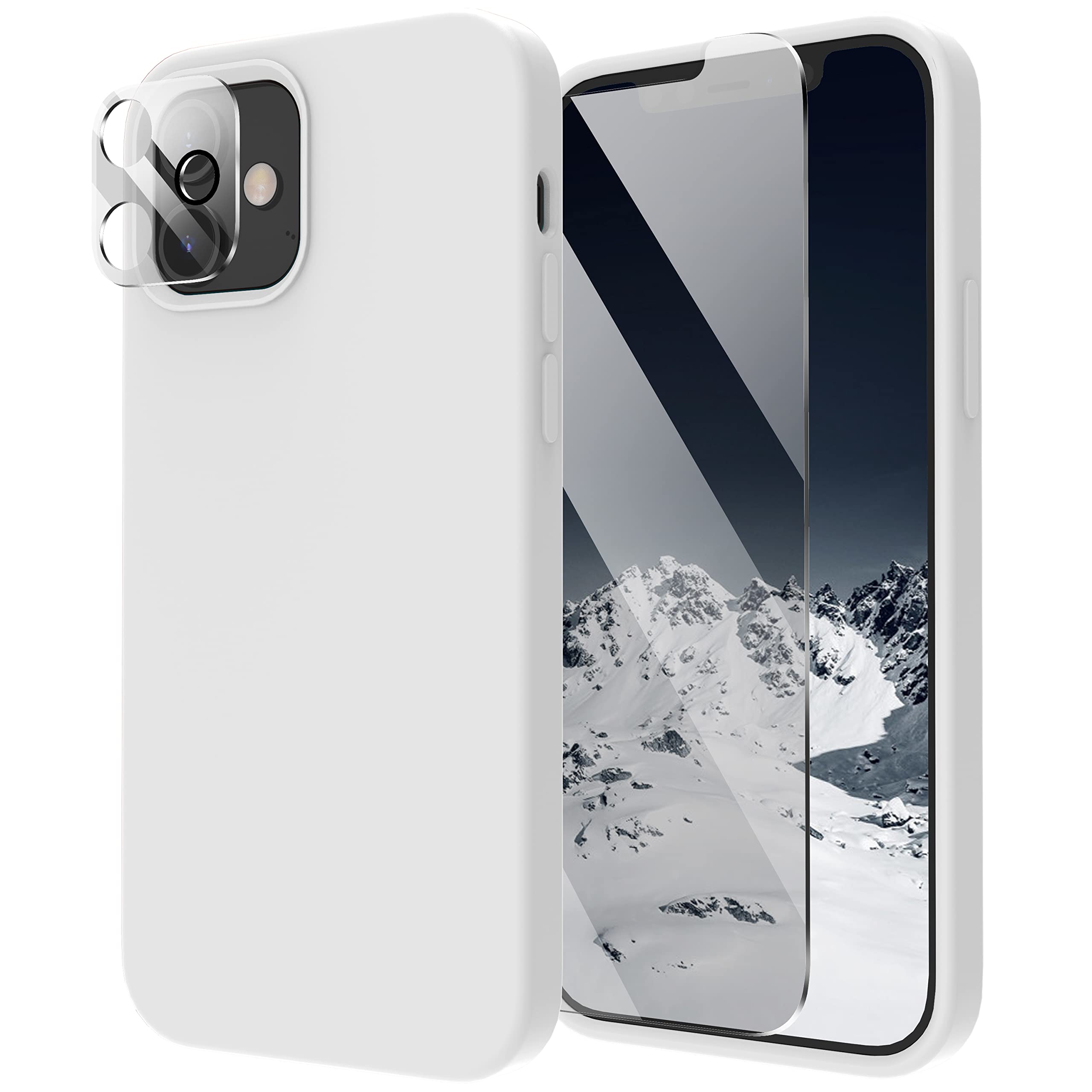 5 in 1 Shockproof iPhone 12/12 Pro Case with 2 Screen Protectors & 2 Lens Protectors - Soft Silicone Cover with Microfiber Lining (White) | Perfect for Daily Protection, Work & Outdoor Activities