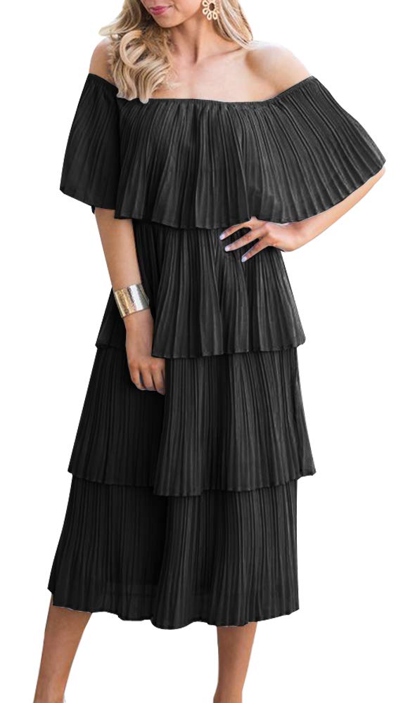 ETCYY Women's Off Shoulder Ruffled Chiffon Maxi Dress - Flowy Summer Wedding Guest Dress, Beach Party Gown, Casual Long Dress for Vacation & Special Occasions