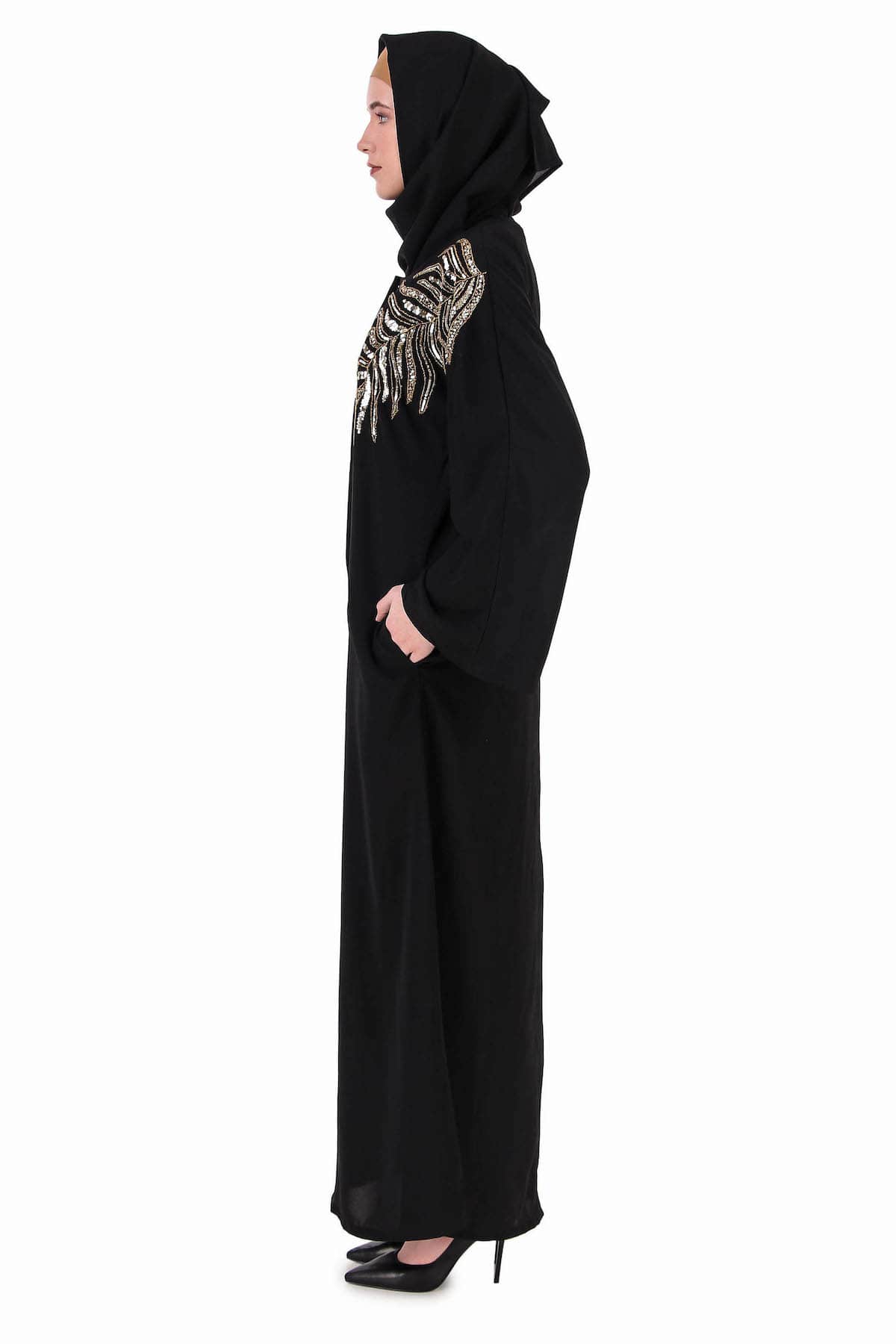 Elegant Front Open Hand Gold Leaf Embroidered Dubai Abaya Dress - Perfect for Islamic Prayer, Special Occasions & Modest Fashion