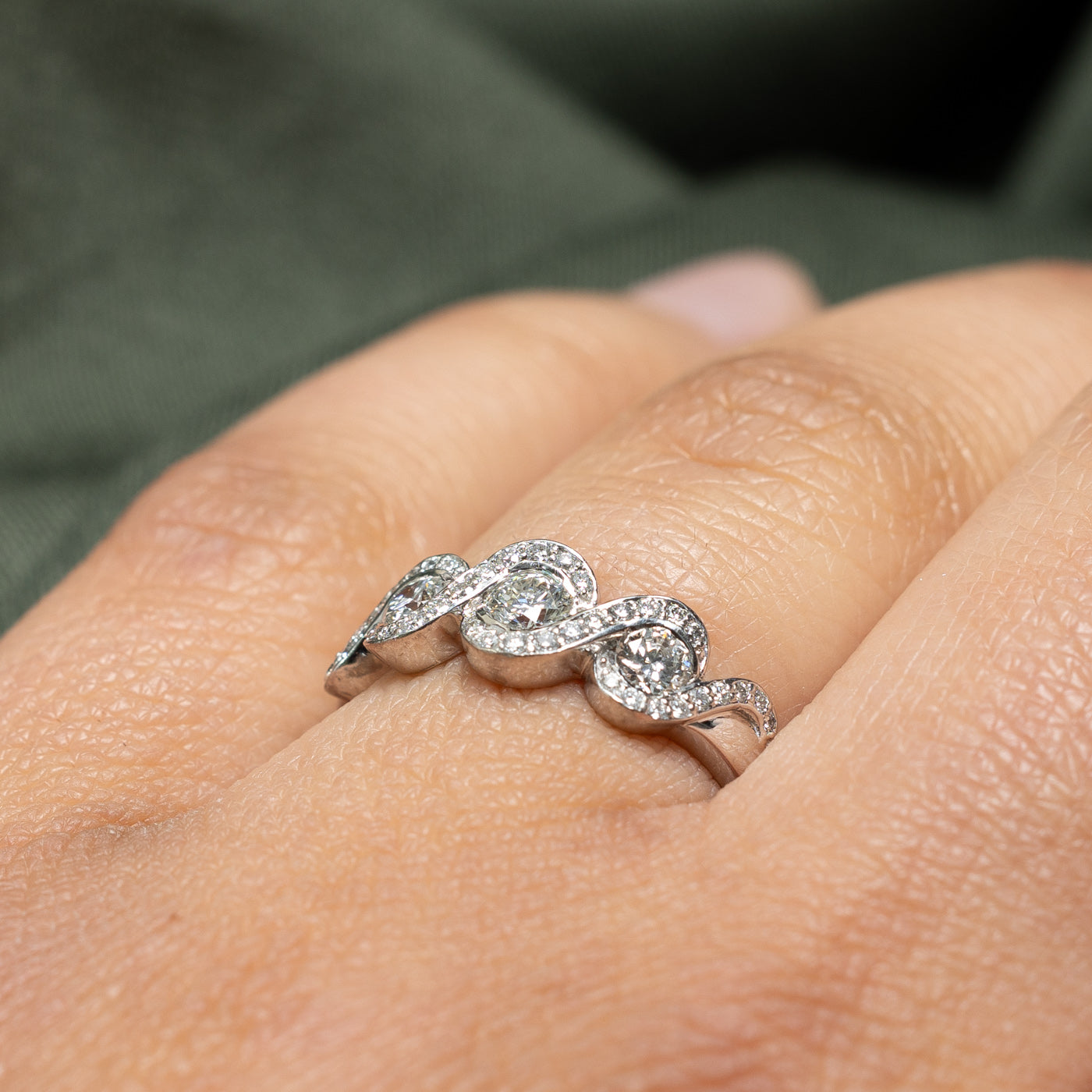 0.61ctw Three Stone Diamond Halo Crossover Ring - Size 6.5 | Elegant Engagement & Wedding Band | Perfect for Proposals, Anniversaries & Special Occasions