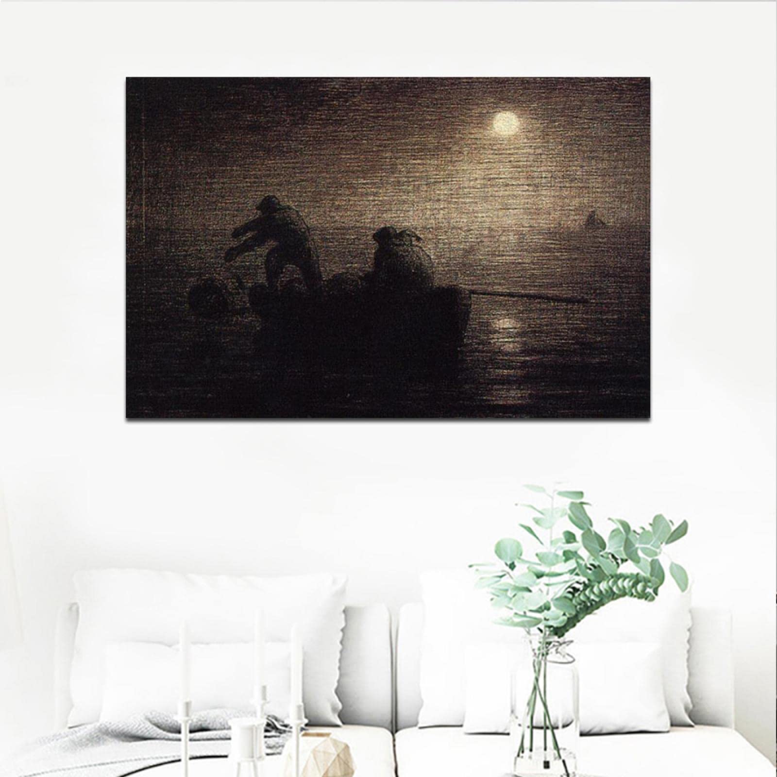Fishermen by Jean-Francois Millet - Premium Oil Painting Reproduction on Canvas - Framed Wall Art Decor (70x112cm) - Perfect for Living Room, Bedroom & Office Decor