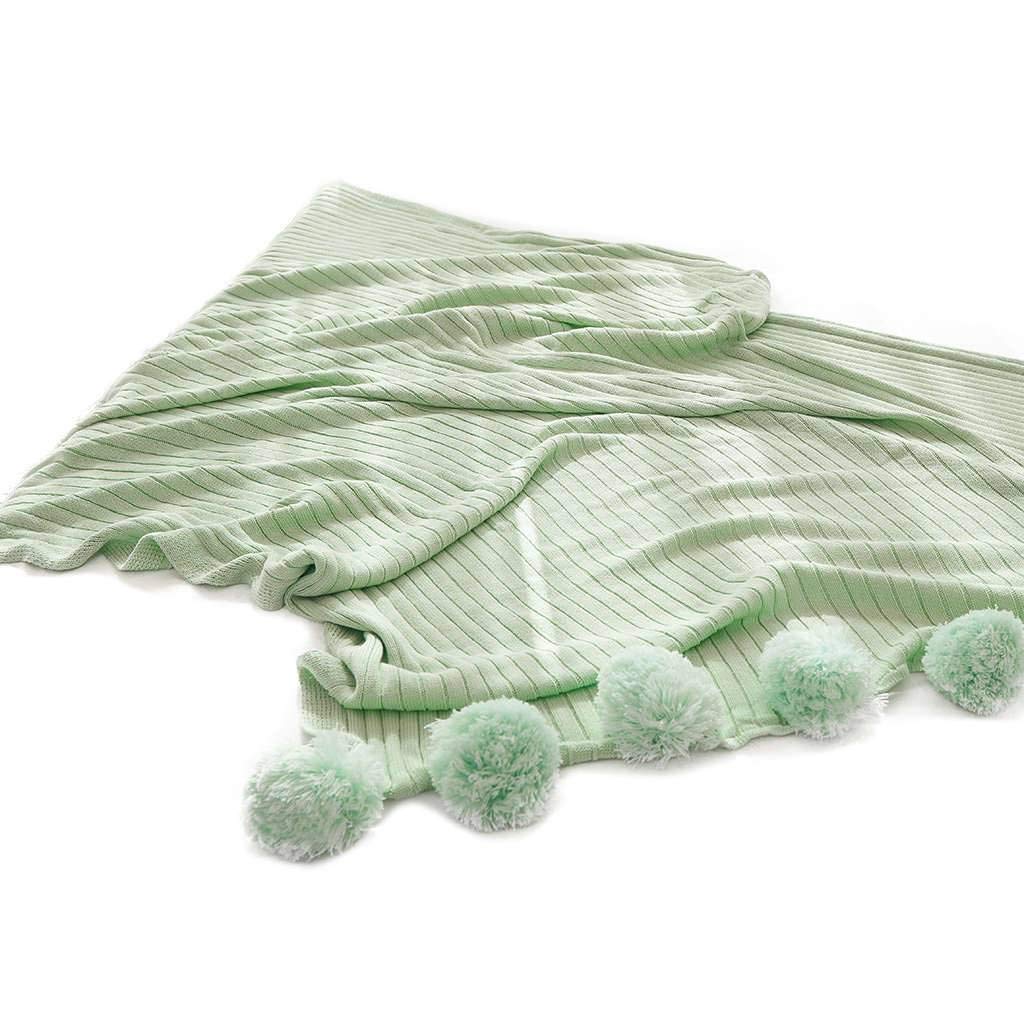 HUOLEO Soft Plush Fluffy Knit Throw Blanket - 150x200cm (59x79in) Green Cotton Blanket for Couch, Sofa & Bed - Cozy Warm Blanket for Living Room, Bedroom & Travel
