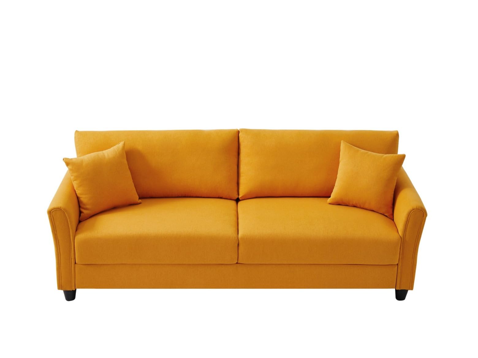 Voqoomkl 3-Seat Indoor Sofa - Linen Fabric Upholstered Couch with 2 Throw Pillows & Plastic Feet | Small Space Love Seat for Apartments & Living Rooms | Easy Assembly in Orange | Perfect for Cozy Movie Nights & Compact Home Decor