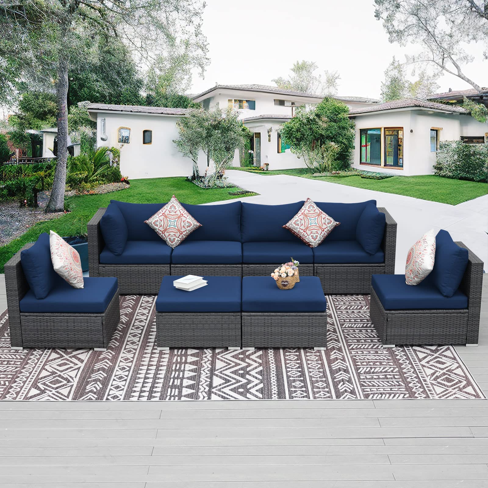 NICESOUL® 20-Piece Navy Blue Patio Cushion Covers Set - Olefin Waterproof Outdoor Sofa Seat Covers (27x27 Inches) - Durable Replacement Slipcovers for Patio Furniture - Perfect for Backyard, Deck, Poolside & Garden Decor