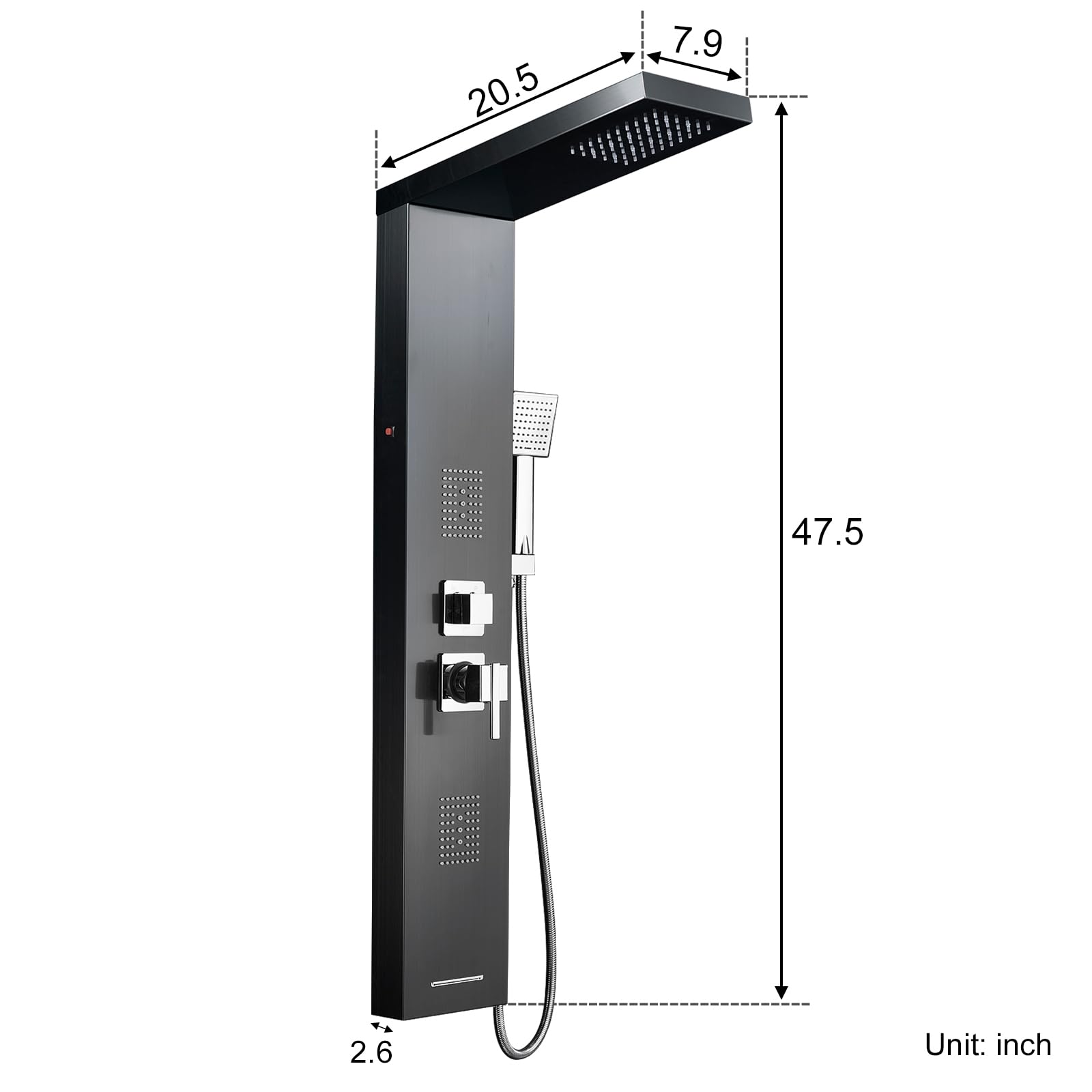 Premium Stainless Steel Shower Tower Panel System with LED Waterfall Shower - 5-in-1 Luxury Shower Panel with Rainfall Shower Head, 2-in-1 Body Jets, Handheld Showerhead & Bathtub Filler (Black) - Perfect for Modern Bathroom Renovation & Spa-Like Shower Experience