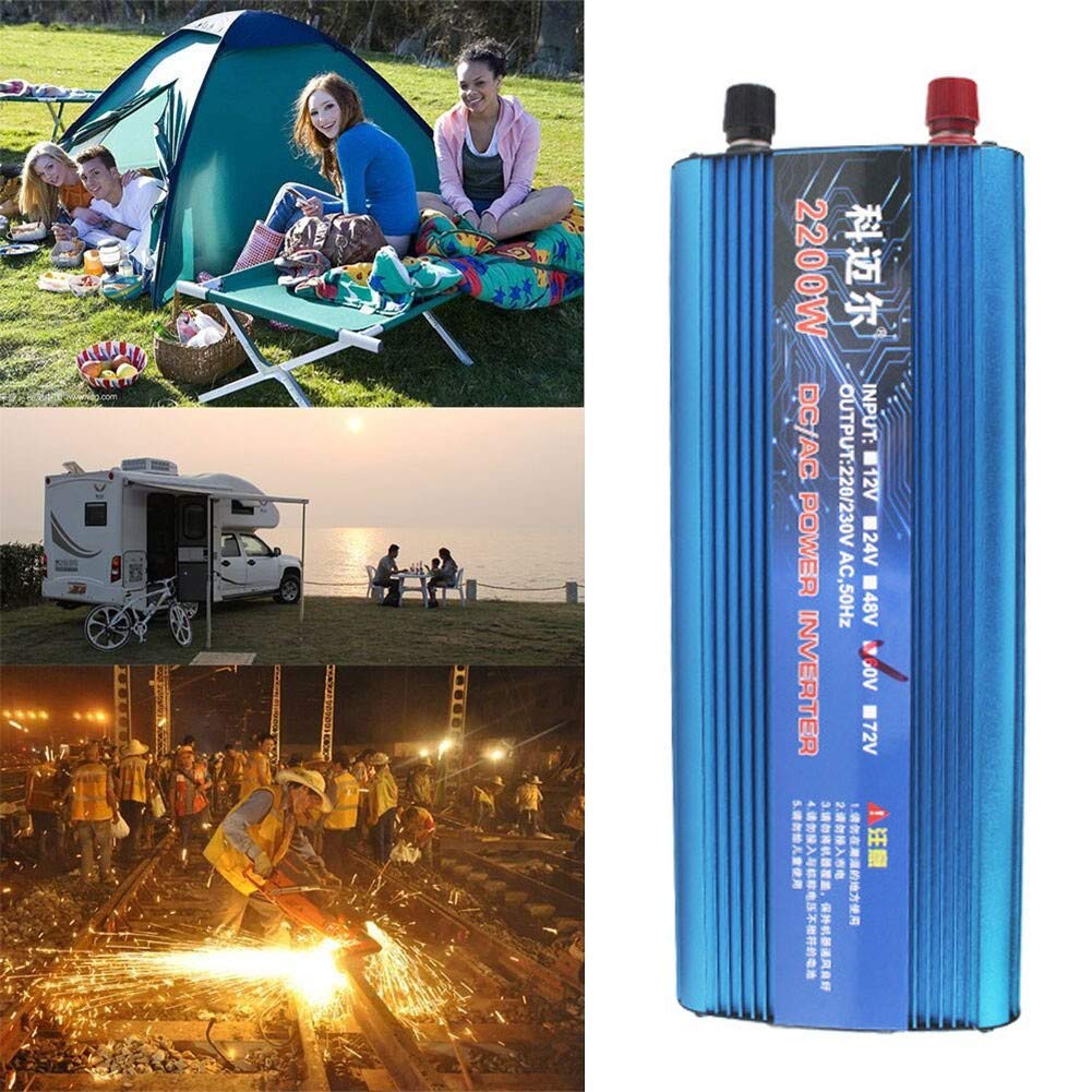 500W-2200W Car Power Inverter DC 12V/24V/48V to AC 220V with USB Ports - Portable Vehicle Power Converter for Trucks, RVs, Pickups - Ideal for Camping, Road Trips & Emergency Power Backup