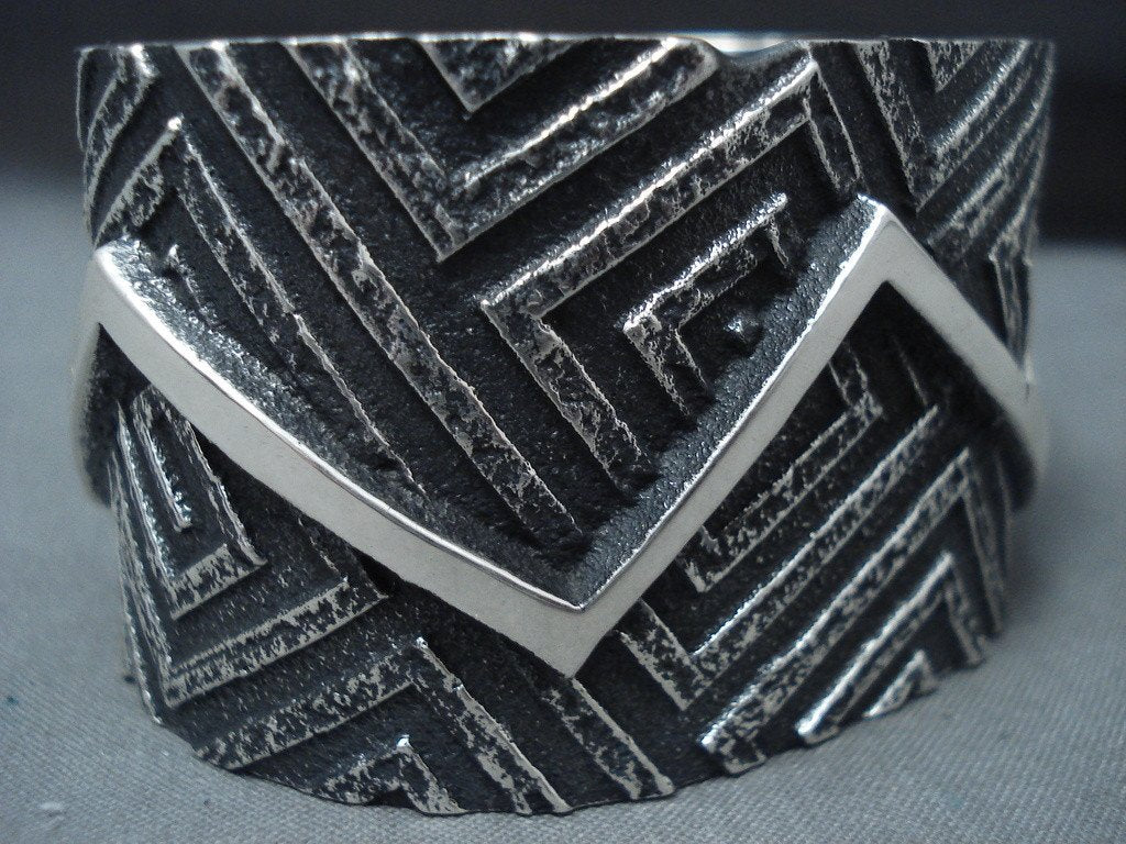 128 Gram Aaron Anderson Zig Zag Tufa Cast Navajo Sterling Silver Native American Jewelry Bracelet - Handmade Tribal Art for Women & Men, Perfect for Weddings, Powwows & Southwest Fashion