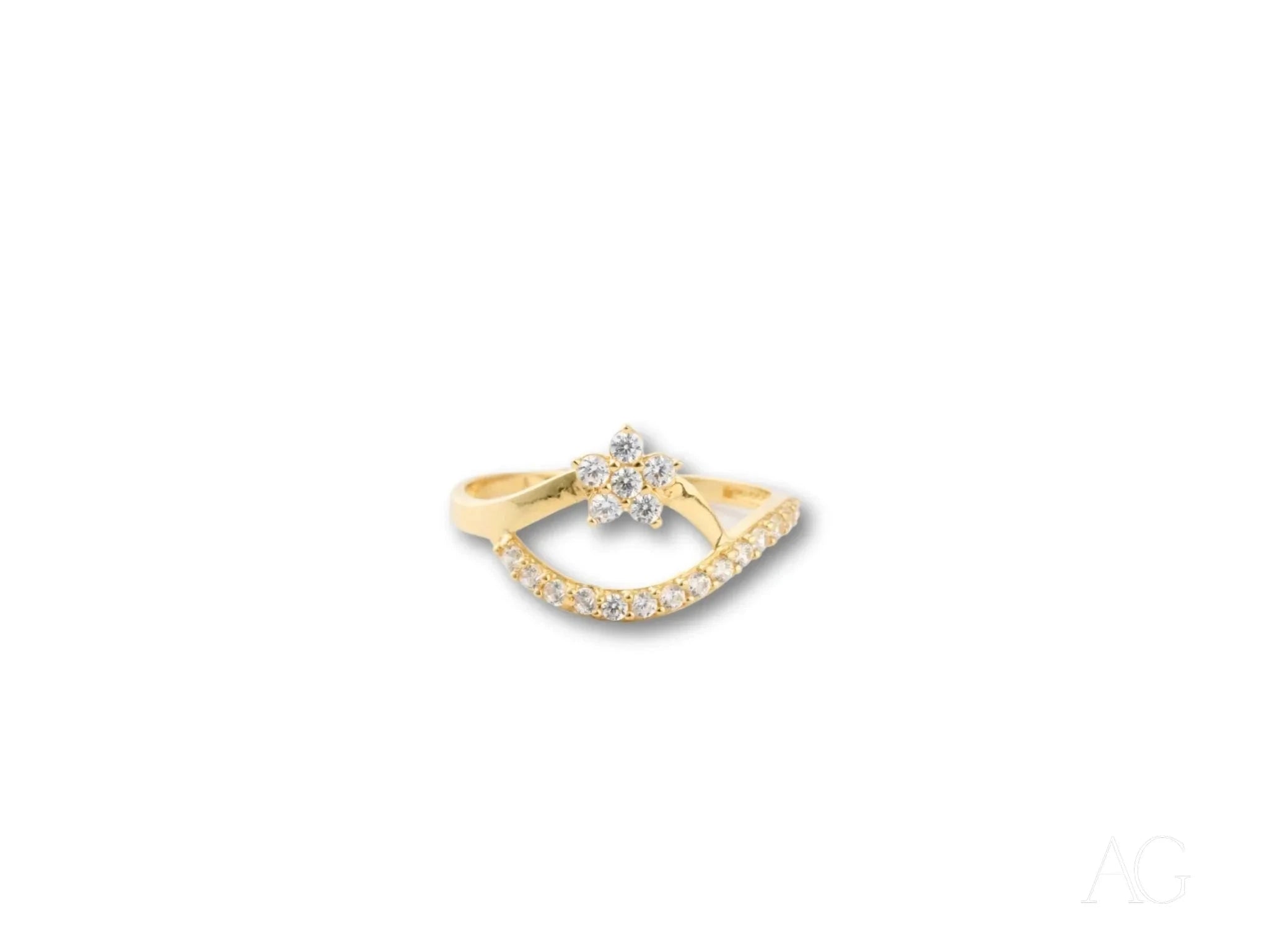 18K Yellow Gold CZ Flower Ring for Women - Elegant Cubic Zirconia Floral Jewelry - Perfect for Weddings, Anniversaries & Special Occasions