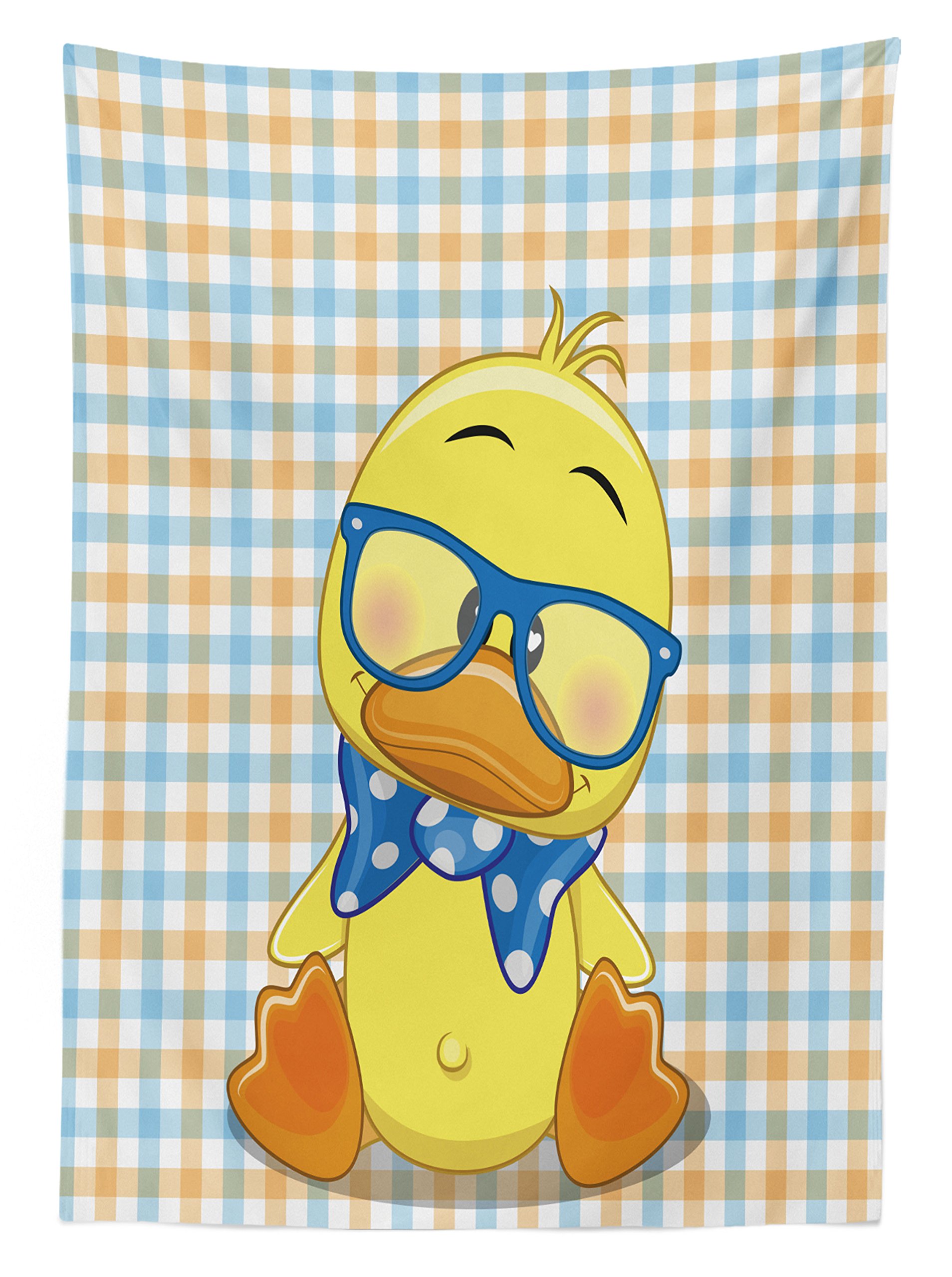 Ambesonne Waterproof Outdoor Tablecloth - Bohemian Duck Pattern Picnic Table Cover, Washable & Durable 58x84 Inches, Orange Yellow Blue Design for Patio, BBQ, Garden Parties & Camping