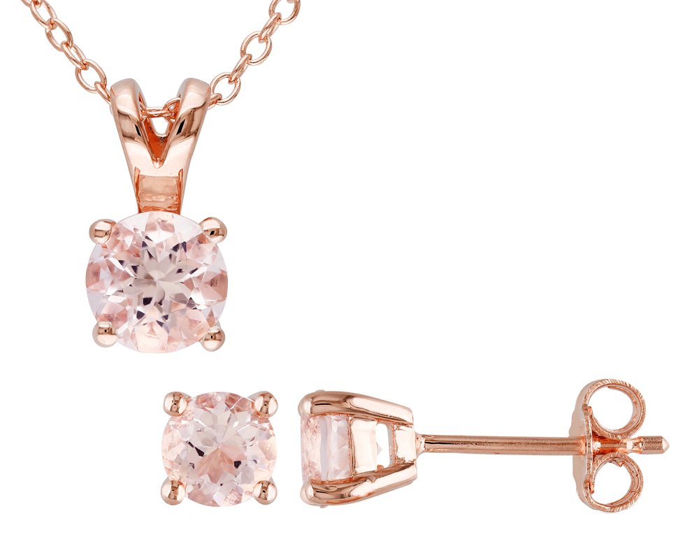 1.80 Carat (ctw) Genuine Morganite Pendant & Earring Set in Rose Gold Sterling Silver - Elegant Jewelry Gift for Women, Perfect for Weddings, Anniversaries & Special Occasions