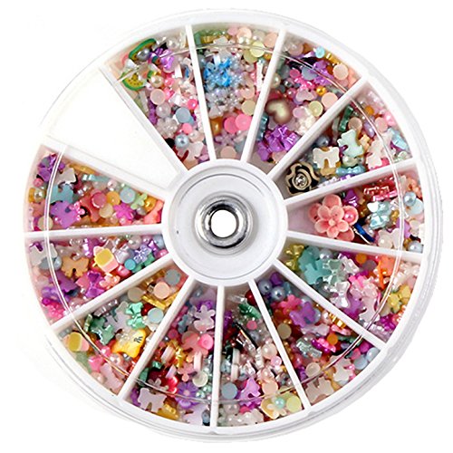 FantasyDay 3D Nail Art Rhinestones - Mixed Flower Slice Nail Beads, Nail Stickers & Diamond Resin Gemstones for Manicure | DIY Nail Tips Decorations, Colorful Nail Art Studs for Professional & Home Use