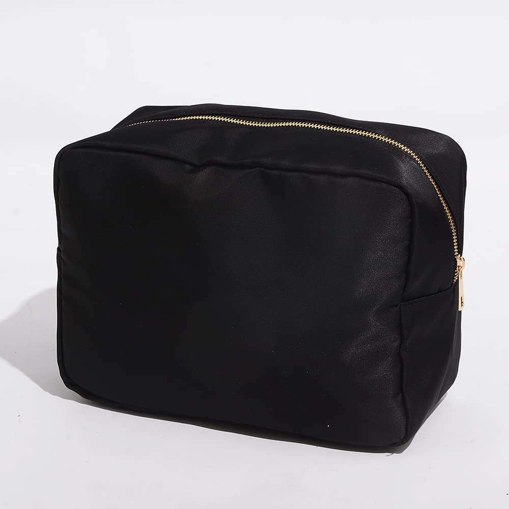 Extra Large Cosmetic Bag for Travel - Waterproof Nylon Makeup Pouch Organizer Case with Zipper for Women & Men (Black, XL) - Perfect for Airplane Carry-on, Gym Essentials & Toiletry Storage