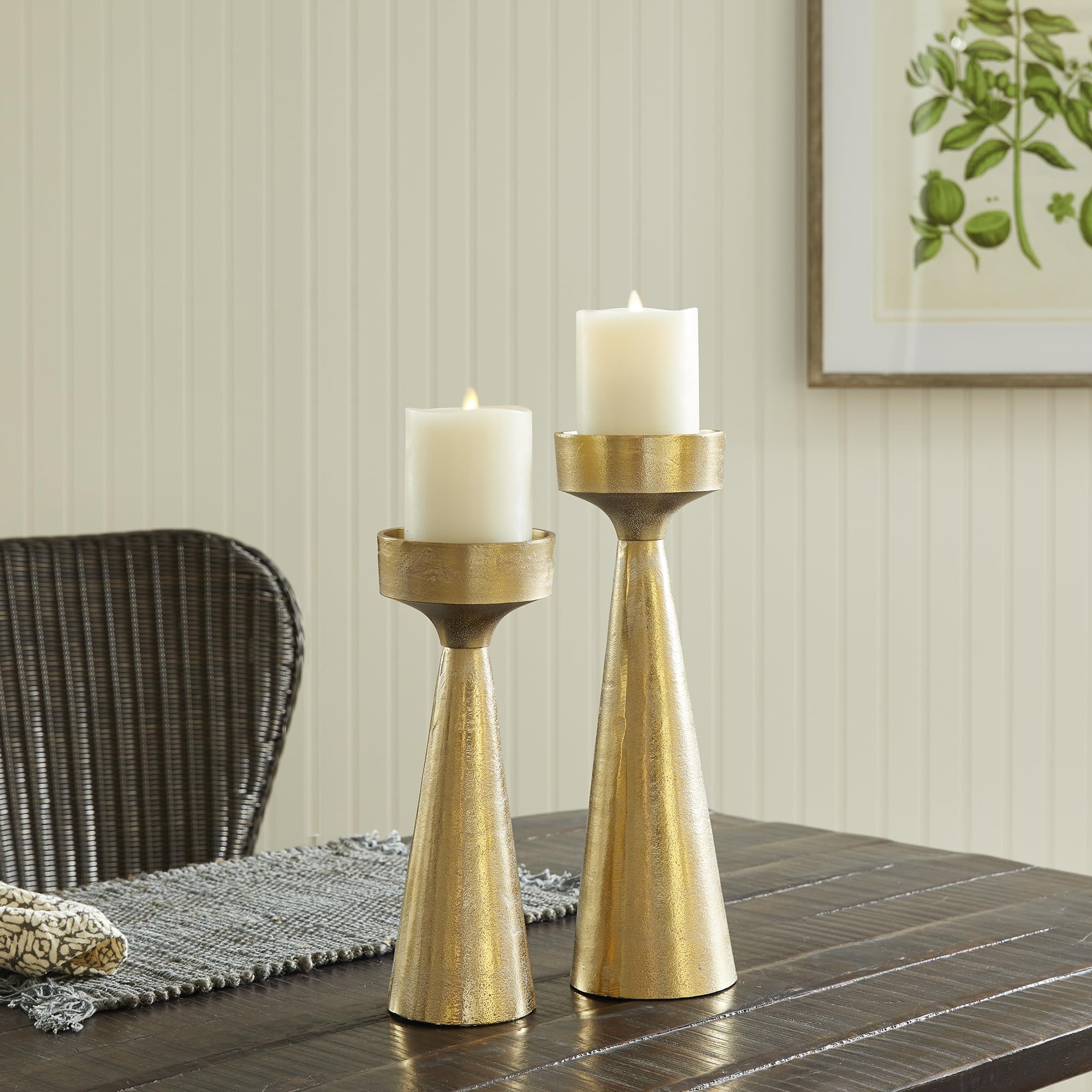 Napa Home & Garden Florence Small White Ash Gold Candle Stand - Elegant Decorative Holder for Living Room, Bedroom, Wedding & Party Decor