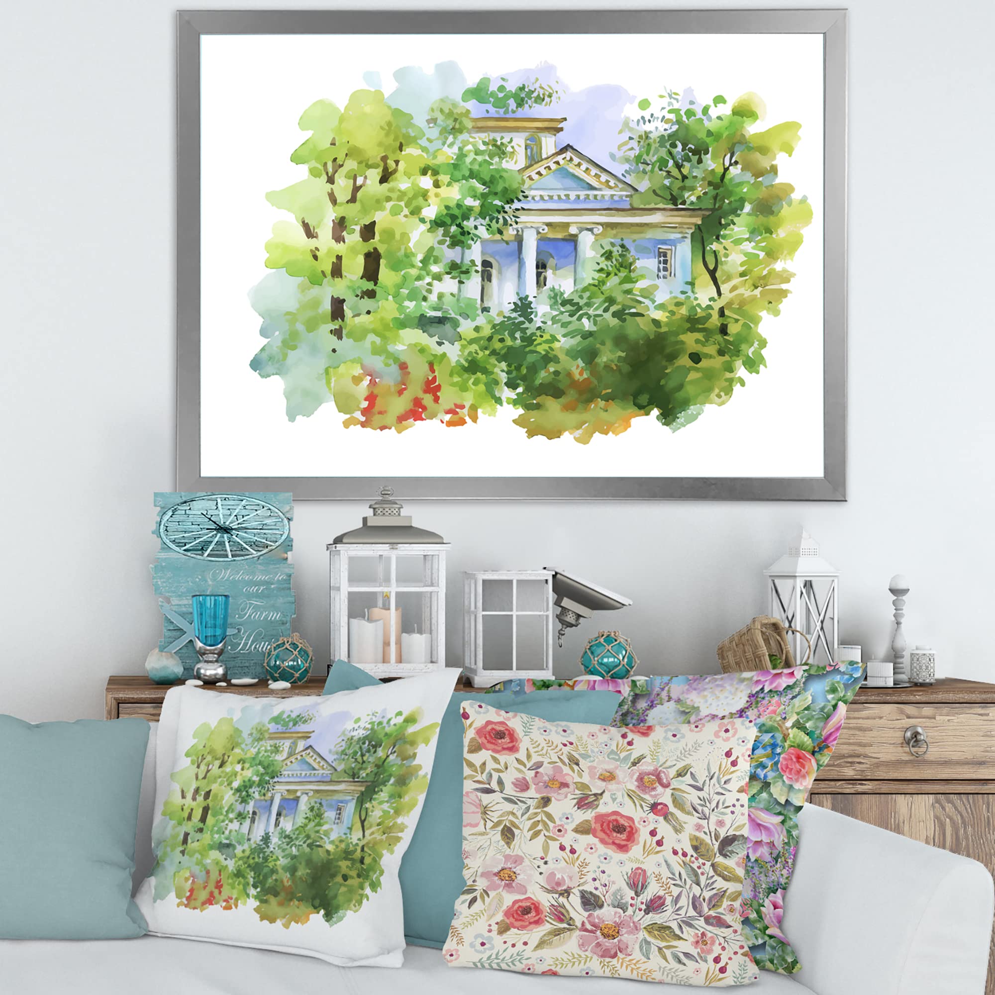 DesignQ White House In The Woods Traditional Framed Wall Art - Rustic Home Decor for Living Room, Bedroom & Office - Perfect Gift for Housewarming & Holidays