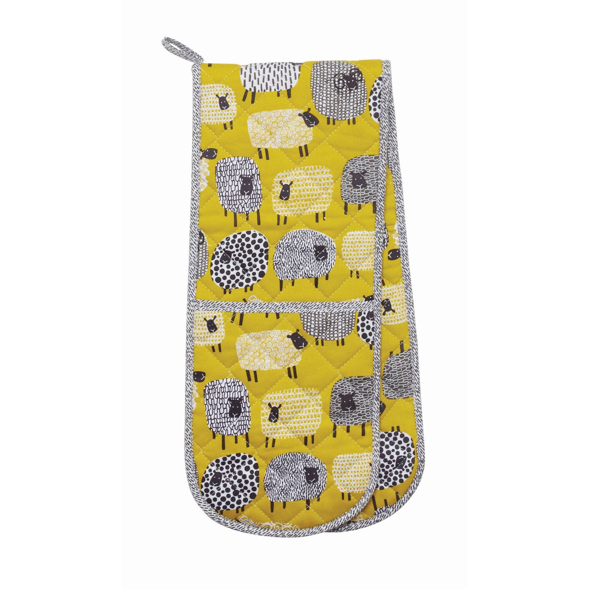 Ulster Weavers Heat Resistant Double Oven Gloves - 100% Cotton & Polyester Kitchen Mittens for Cooking, Baking, Grilling - Machine Washable Sheep Pattern Oven Mitts - Ideal for Home Chefs & Holiday Baking (Dotty Sheep, Yellow)