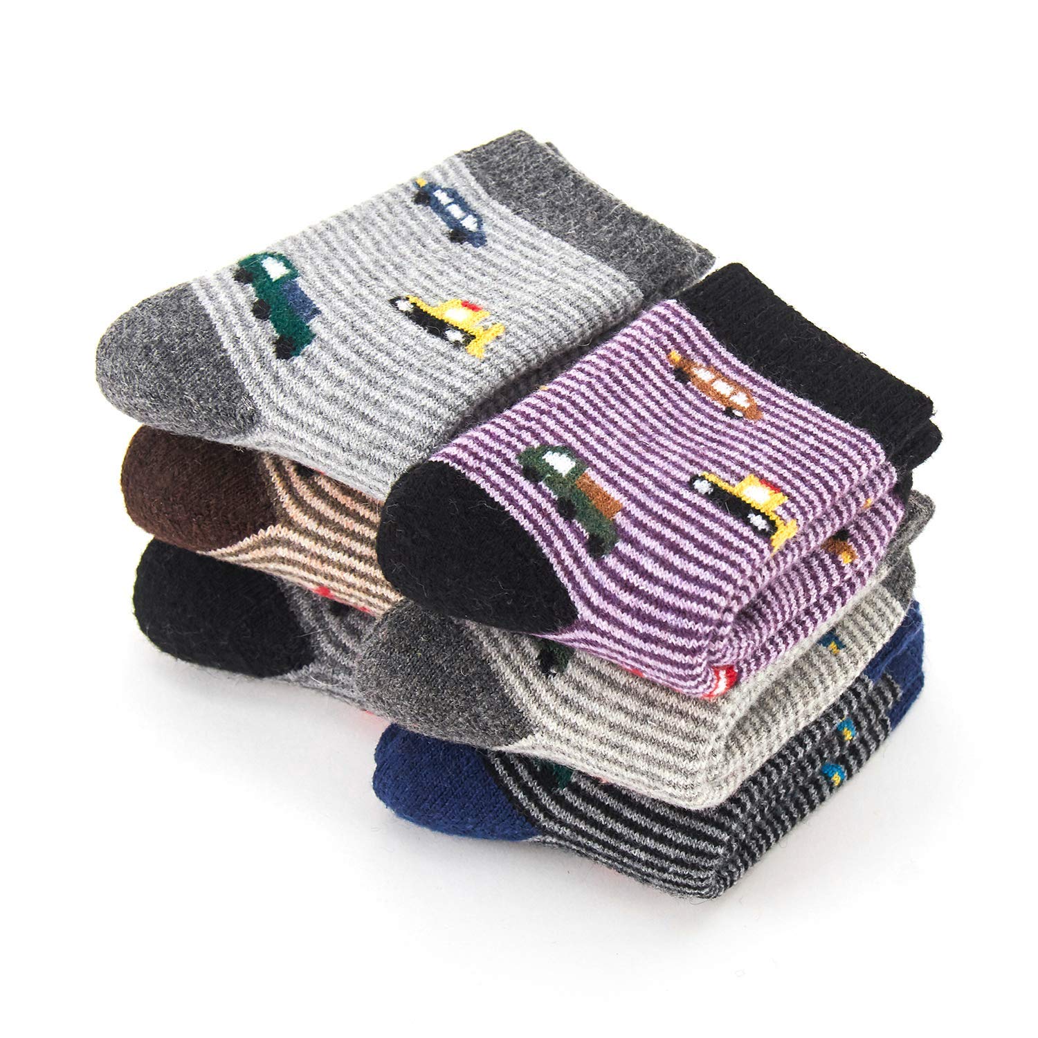 Warm Wool Socks for Boys - 6 Pairs Kids Winter Thermal Crew Socks for Outdoor Play