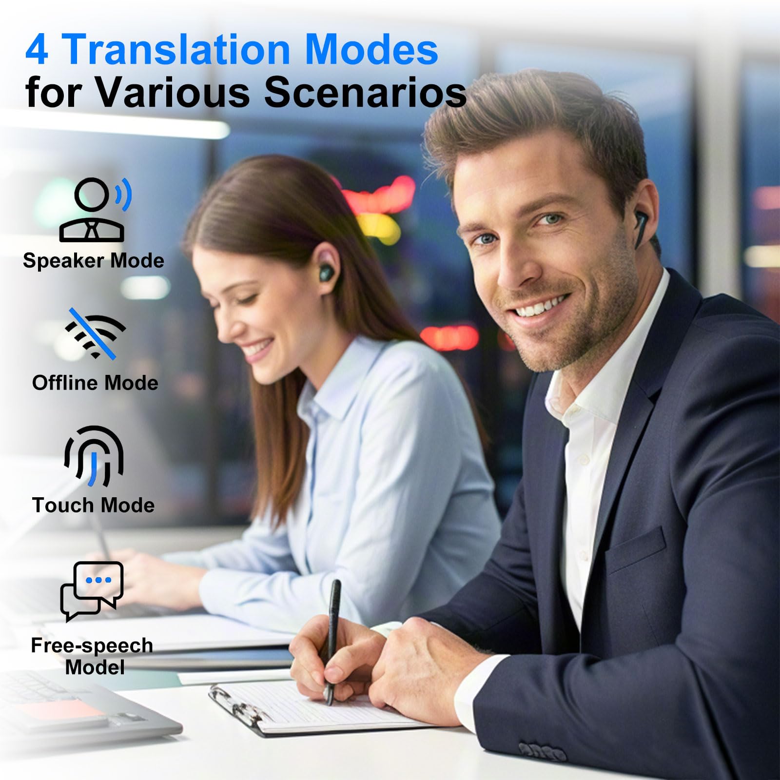 3-in-1 AI Translation Earbuds with 144 Languages & Accents - Real-Time Bluetooth Translator with ANC Noise Cancellation (Black) | Perfect for Travel, Business Meetings & Language Learning