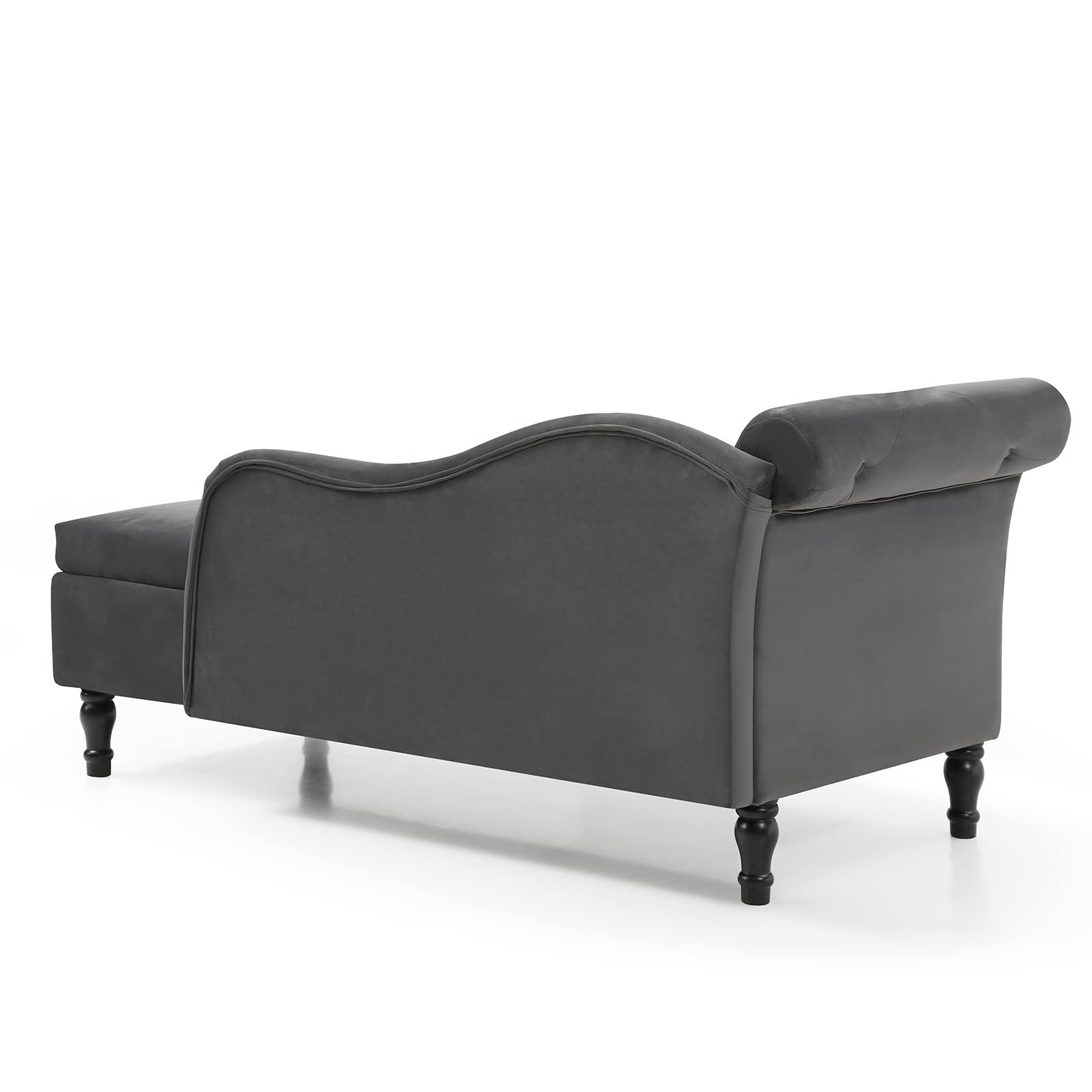 Velvet Upholstered Chaise Lounge Chair with Storage & Pillow - Modern Rolled Arm Design with Nailhead Trim - Perfect for Living Room, Bedroom, Home Office & Small Spaces (Grey) - Great for Relaxing, Reading or Napping