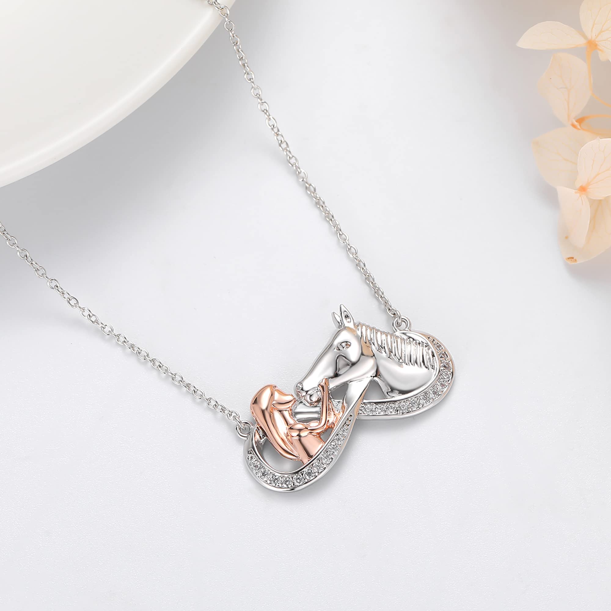LYTOPTOP Sterling Silver Horse Necklace for Women & Girls - Infinity Cubic Zirconia Pendant Jewelry - Perfect Gift for Teenagers, Daughters & Horse Lovers - Elegant Everyday Wear & Special Occasions
