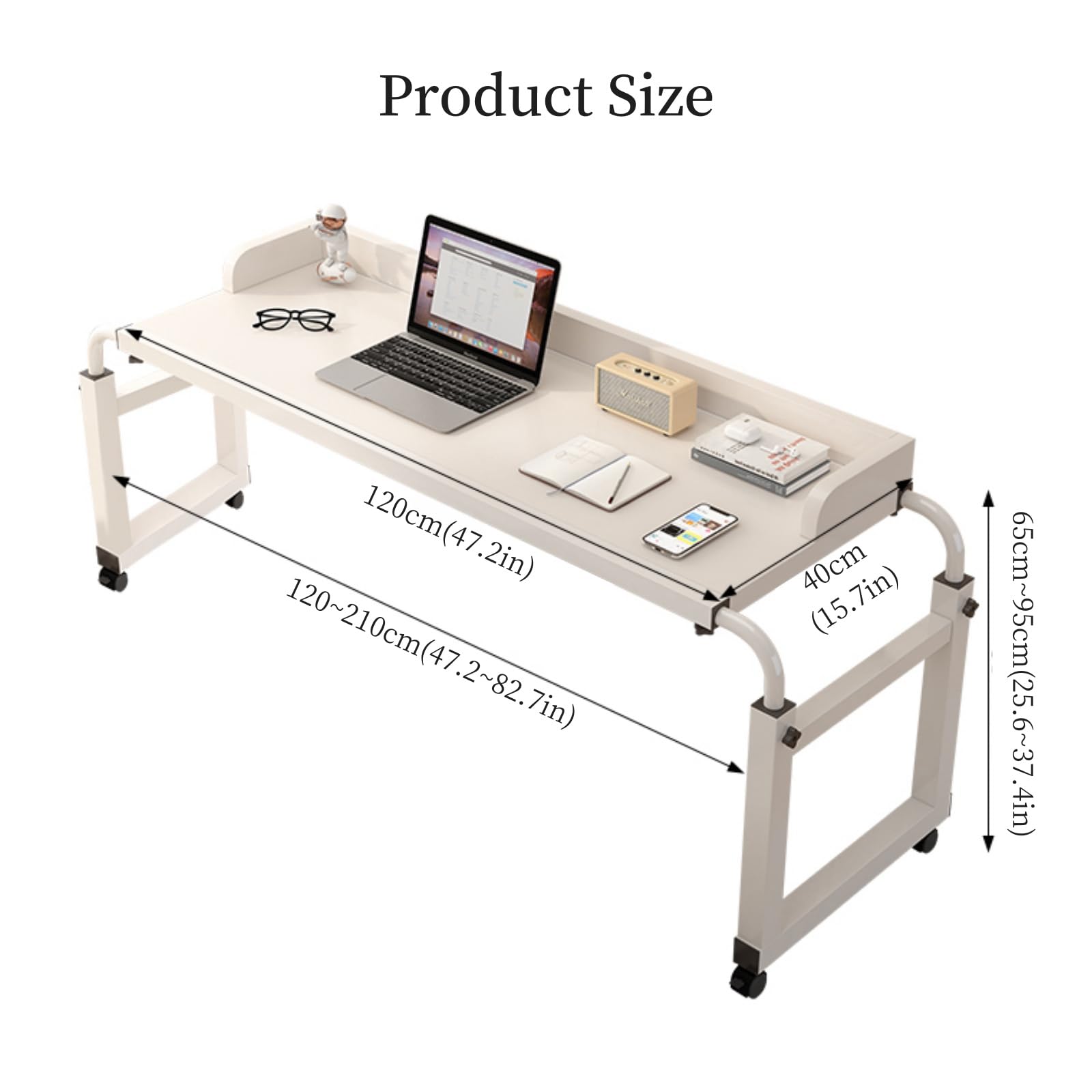 Adjustable Overbed Table with Wheels - Portable Laptop Desk for Bed, Sofa & Office Use - Height Adjustable Rolling Computer Table for Work, Eating & Reading in Bed