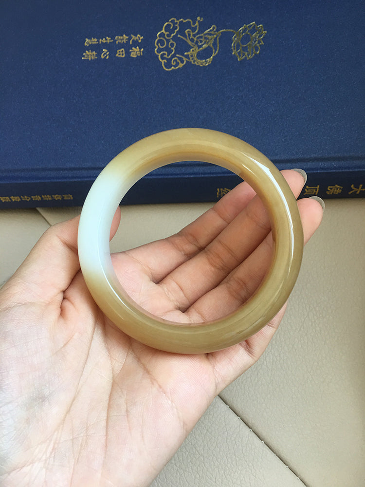 Natural Jade Bangle - Genuine Nephrite Stone Bracelet, 61.3mm Inner Diameter (NBE016) - Perfect for Meditation, Yoga & Spiritual Healing
