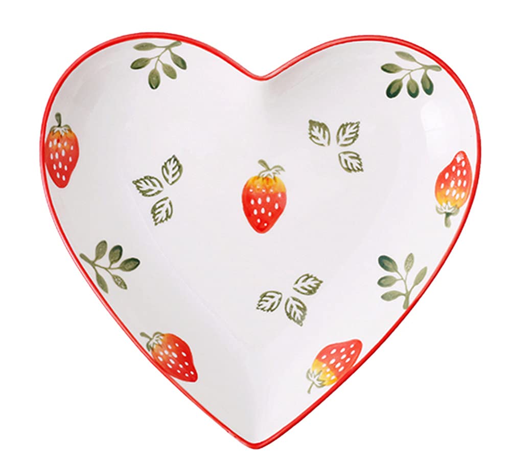 Ceramic Heart-Shaped Strawberry Fruit Plate - Salad & Dessert Serving Dish for Valentine's Day, Parties & Romantic Dinners