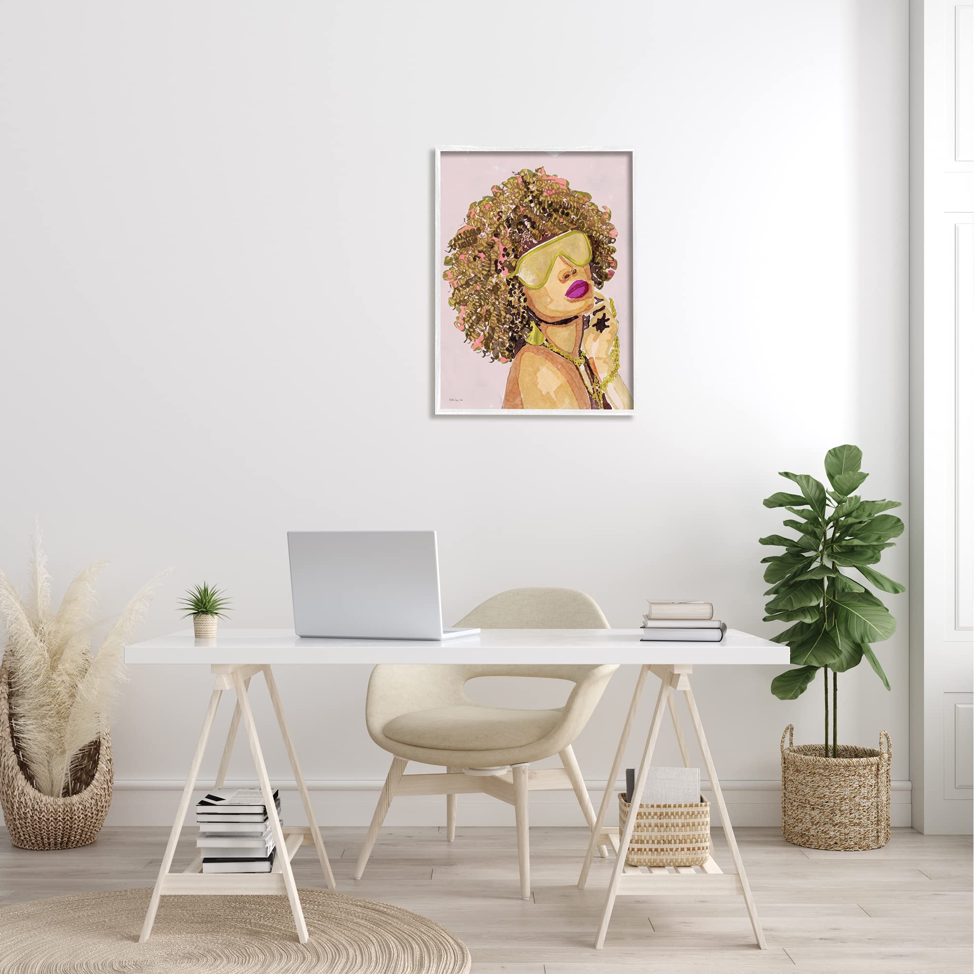 Stupell Industries Glamorous African Female Portrait with Gold Fashion Jewelry Wall Art - Modern Home Decor for Living Room, Bedroom & Office - Designed by Stellar Design Studio