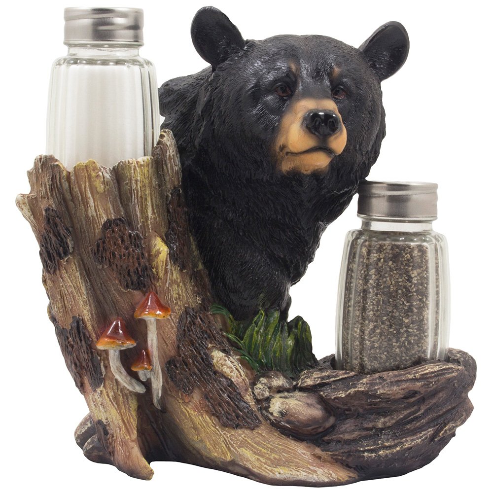 Black Bear Glass Salt & Pepper Shakers - Rustic Cabin Kitchen Decor for Lodge & Home