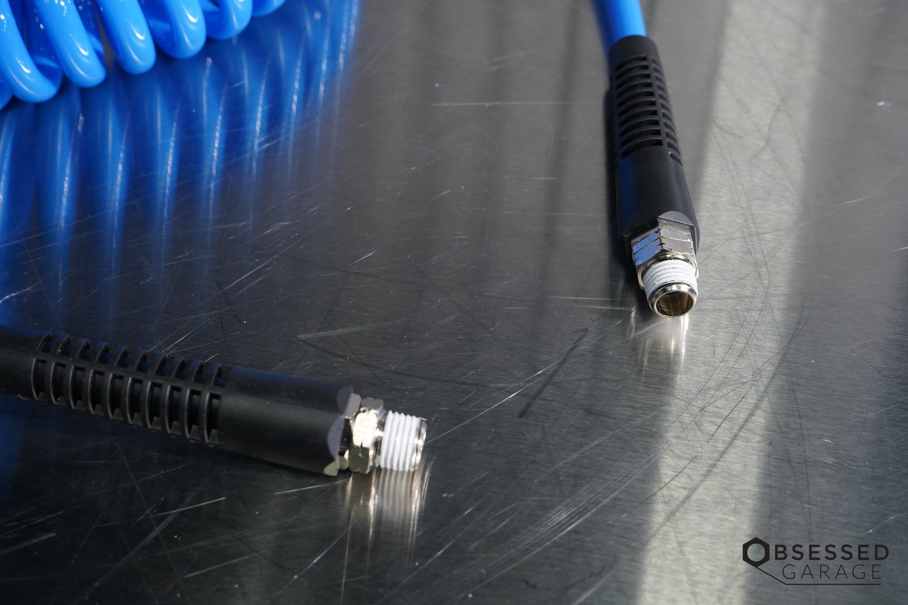 Prevost Spiral Hose with Fixed & Rotating 1/4