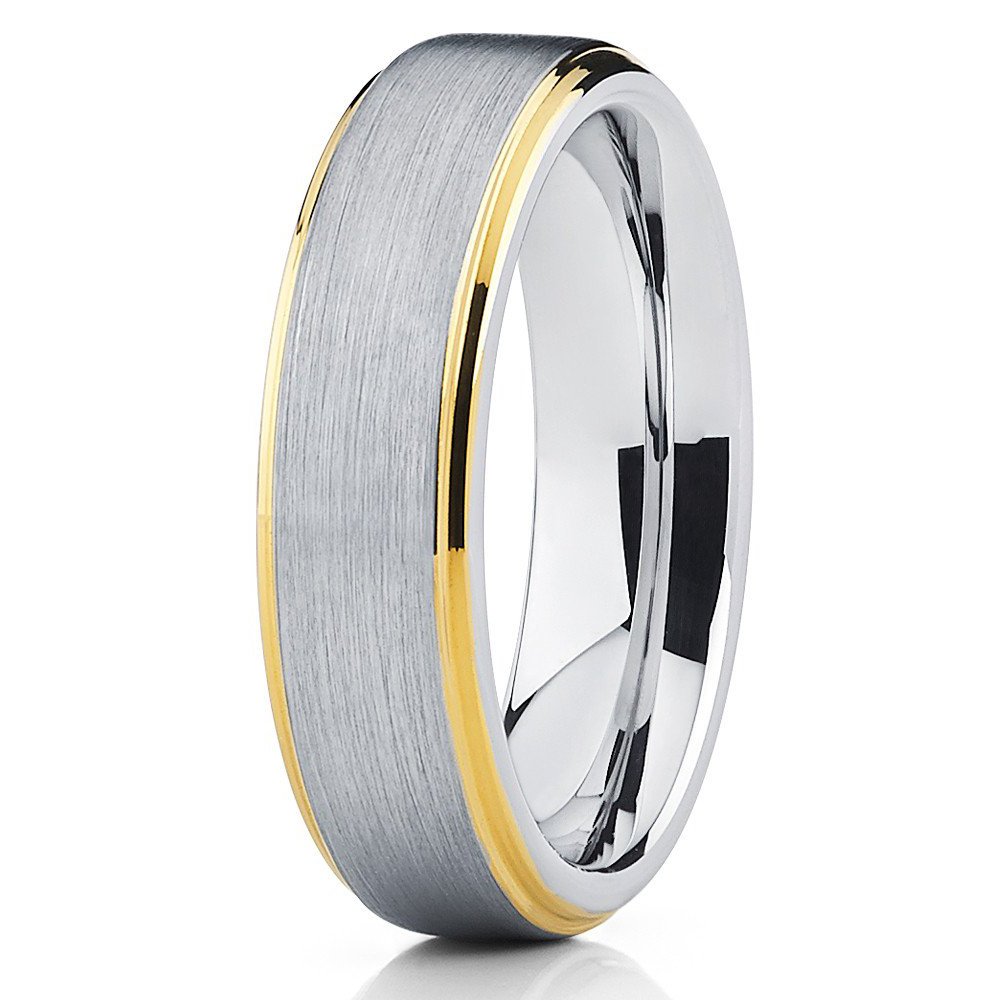 18K Yellow Gold Plated Tungsten Wedding Band - 6mm Comfort Fit Tungsten Carbide Ring for Men & Women - Perfect for Engagement, Anniversary & Everyday Wear
