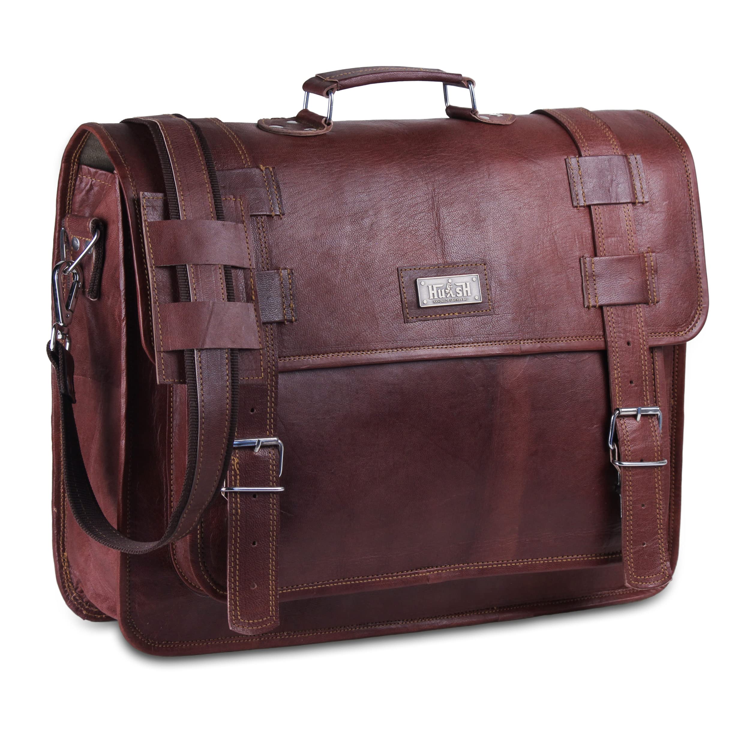Vintage Full Grain Leather Convertible Laptop Bag & Backpack for Men - 18