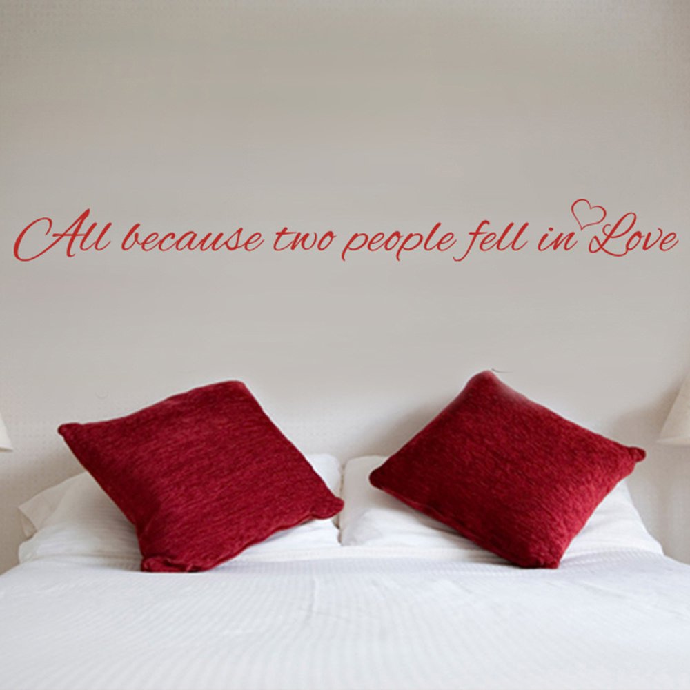 GECKOO Romantic Wedding Decor Wall Decal - 'All Because Two People Fell in Love' Quote Sticker for Bedroom, Nursery & Home Decor (White, Large) - Perfect for Couples' Room, Baby Nursery & Wedding Venue Decoration