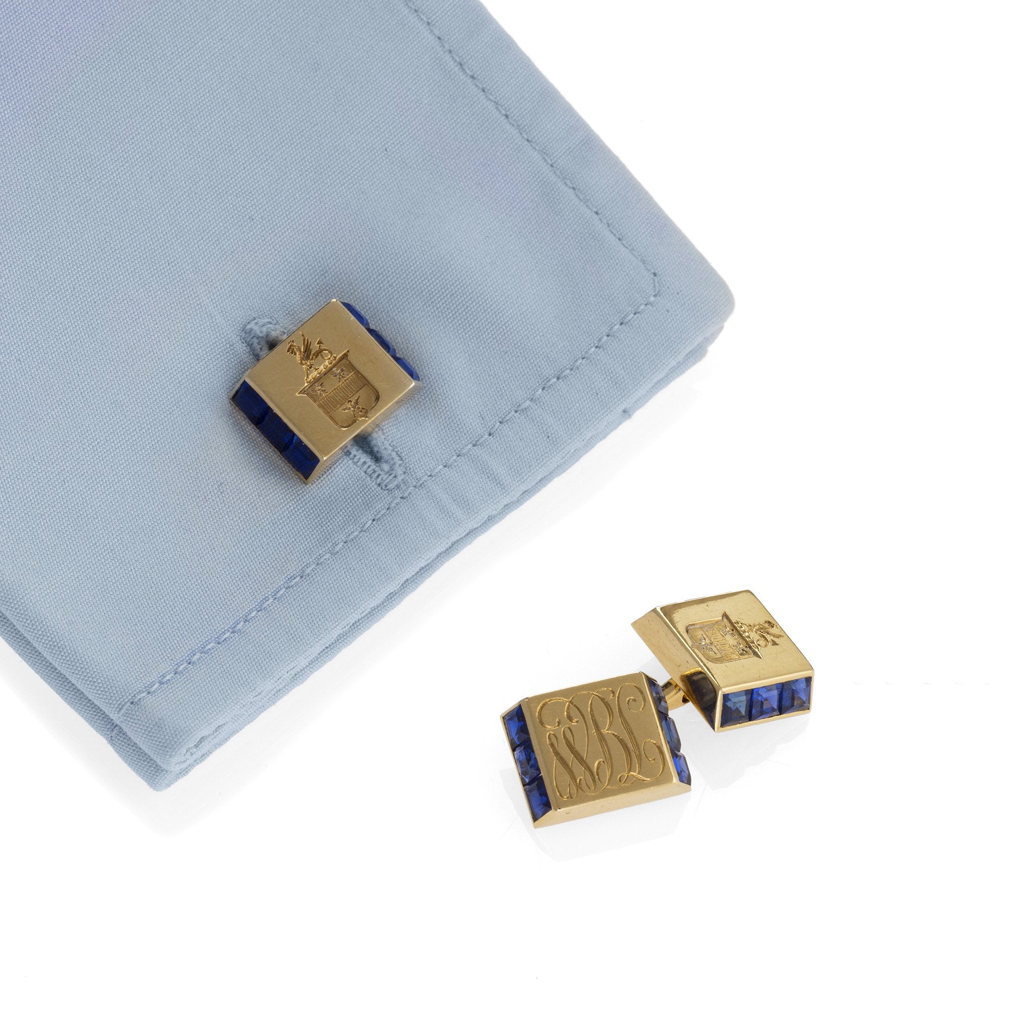 Cartier Sapphire and Gold Bar Cufflinks for Men - Luxury Wedding & Formal Dress Accessories - Perfect for Grooms, Business Gifts & Special Occasions