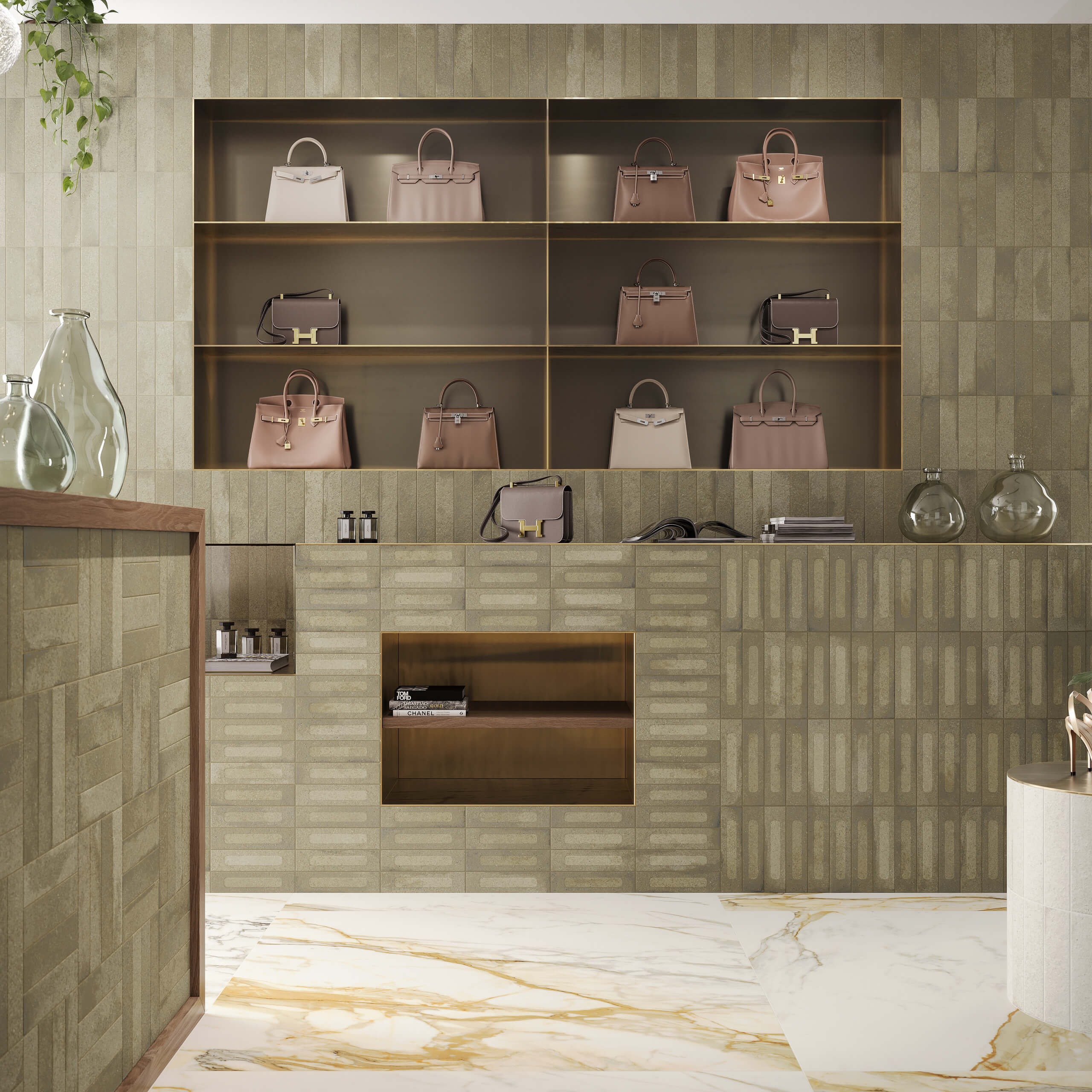 Miniature Fornace Formella 60x240 Matt Verde Muschio Ceramic Tile - Moss Green Matte Finish for Kitchen Backsplash, Bathroom Walls & Flooring