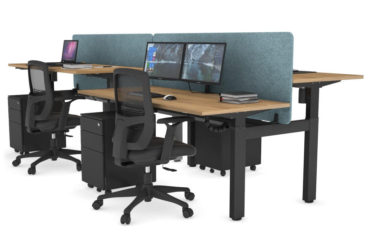 Adjustable 4-Person H Bench Workstation with Black Frame - 1600L x 700W - Perfect for Office, Workshop, or Collaborative Workspaces