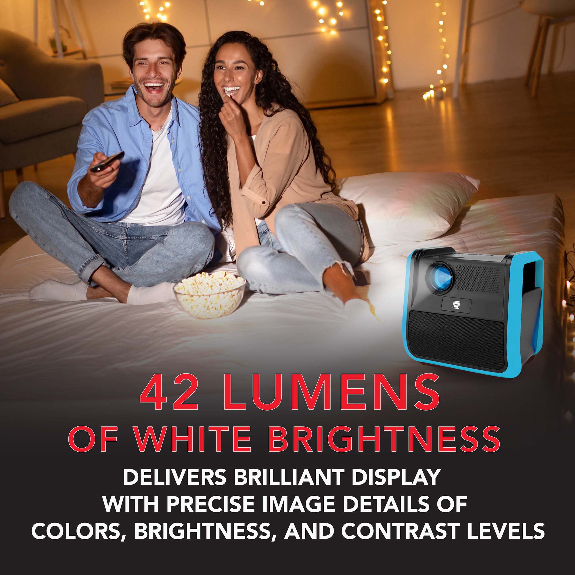 RCA RPJ060 Portable Projector with Built-in Rechargeable Battery & Speakers - 2.5 Hours Playtime - Wireless Home Theater for Outdoor Movies, Gaming & Presentations - Compatible with Phone, Fire Stick & PC - Perfect for Camping, Backyard Parties & Business Meetings