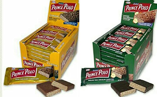 OLZA Prince Polo Variety Pack - 32 Count (1.2-Oz Bars) - Classic Dark Chocolate & Hazelnut Milk Chocolate (16 Each) - Perfect for Snacking, Gifts & Office Treats