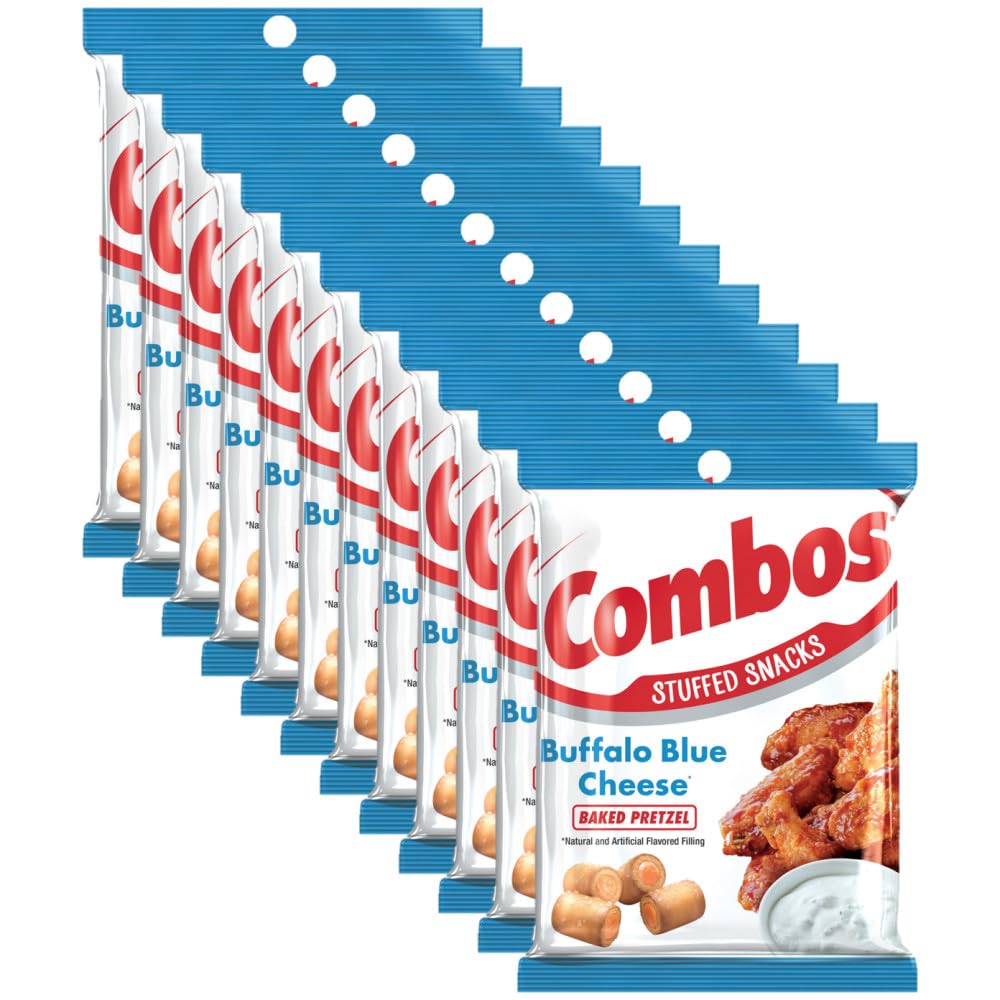 COMBOS Buffalo Blue Cheese Pretzel Baked Snacks - 6.3 Oz (Pack of 12) | Crunchy Cheese-Filled Pretzel Bites | Perfect for Parties, Game Day & On-the-Go Snacking