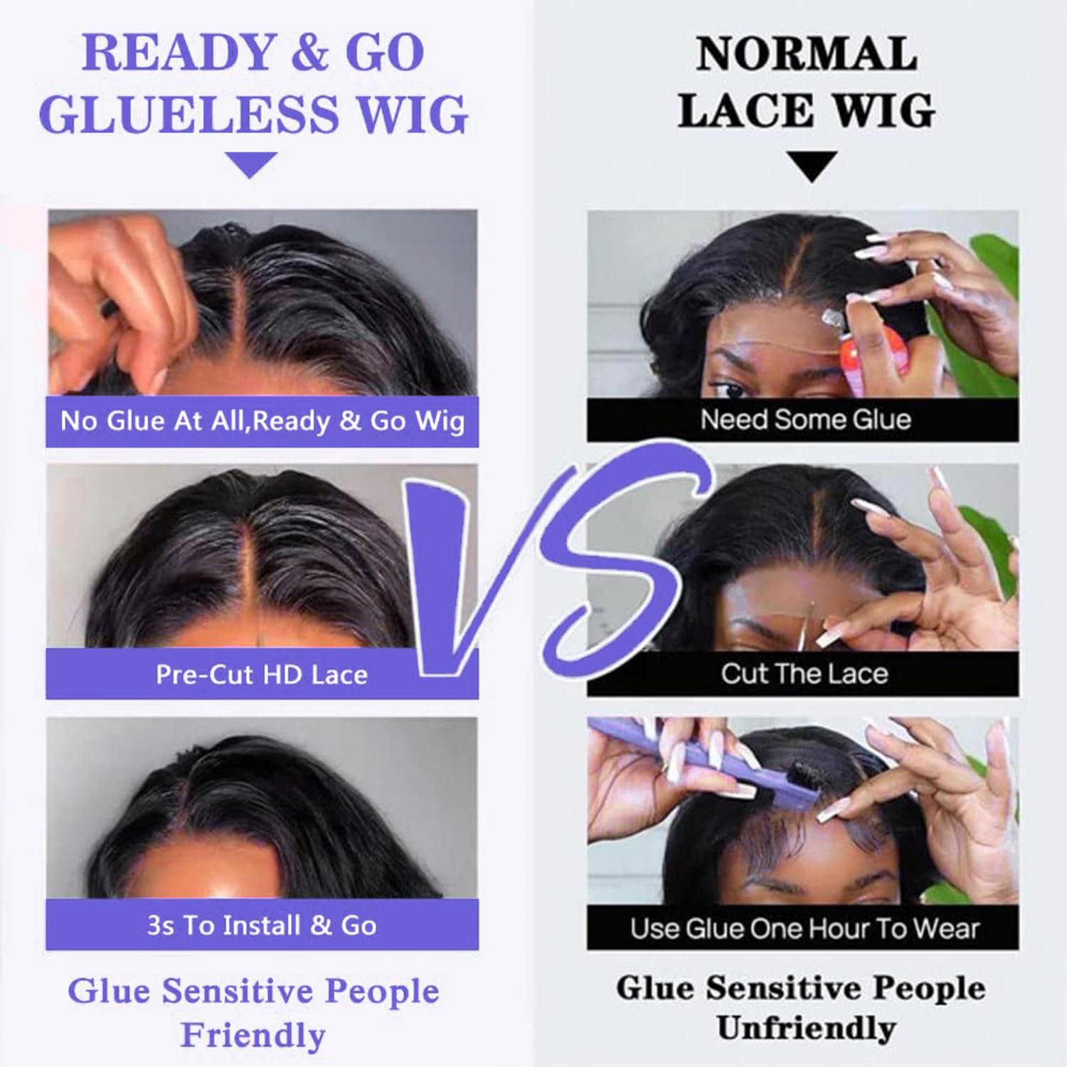 Glueless Human Hair Wigs 9x6 HD Lace Closure - Pre Plucked, Pre Cut, Bleached Knots, 180 Density Straight Lace Front Wig (24 Inch) for Daily Wear, Parties & Special Occasions