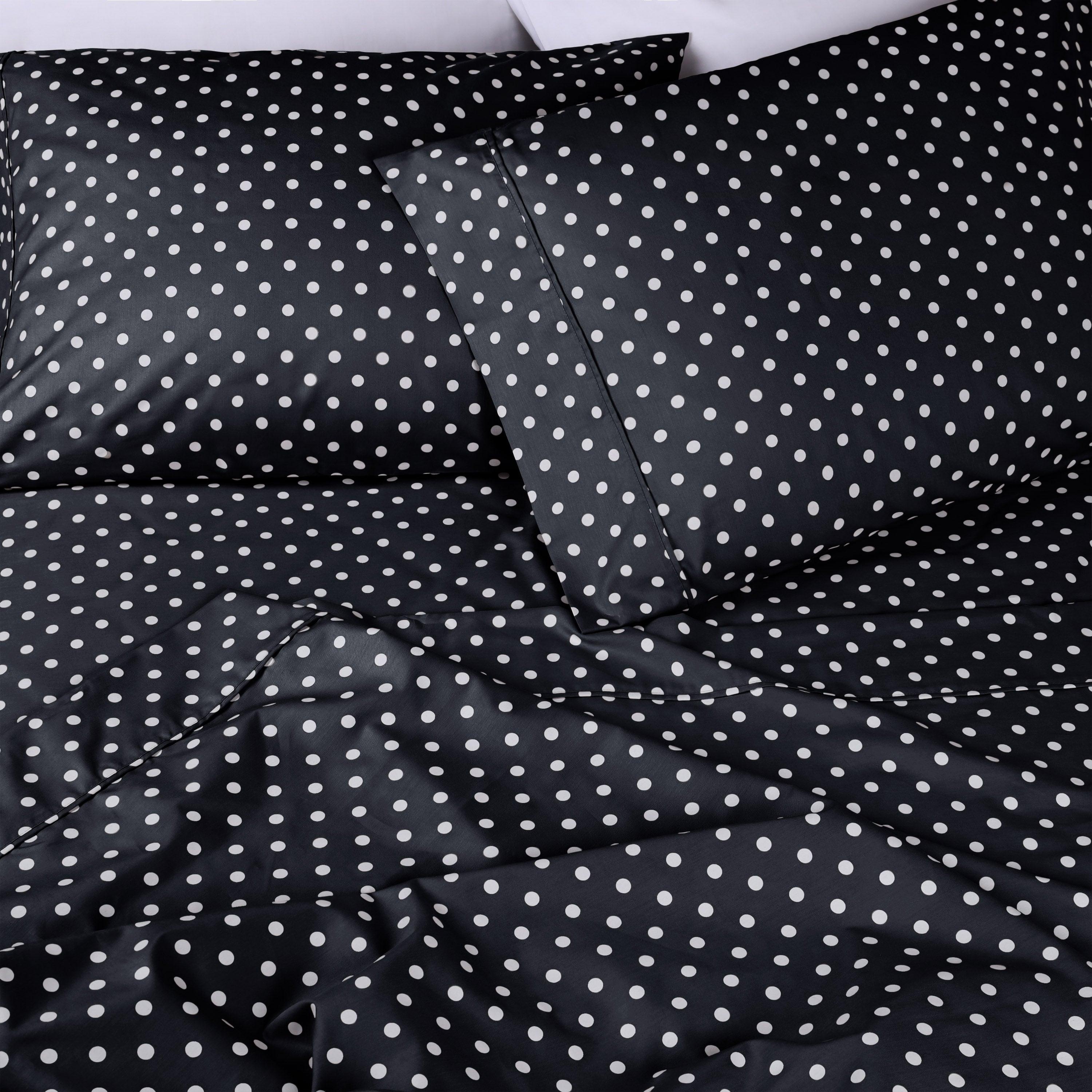 Polka Dot 600 Thread Count Cotton Blend Deep Pocket Sheet Set - Queen Size Bed Sheets for Comfortable Sleep - Perfect for Master Bedroom, Guest Room & Dorm