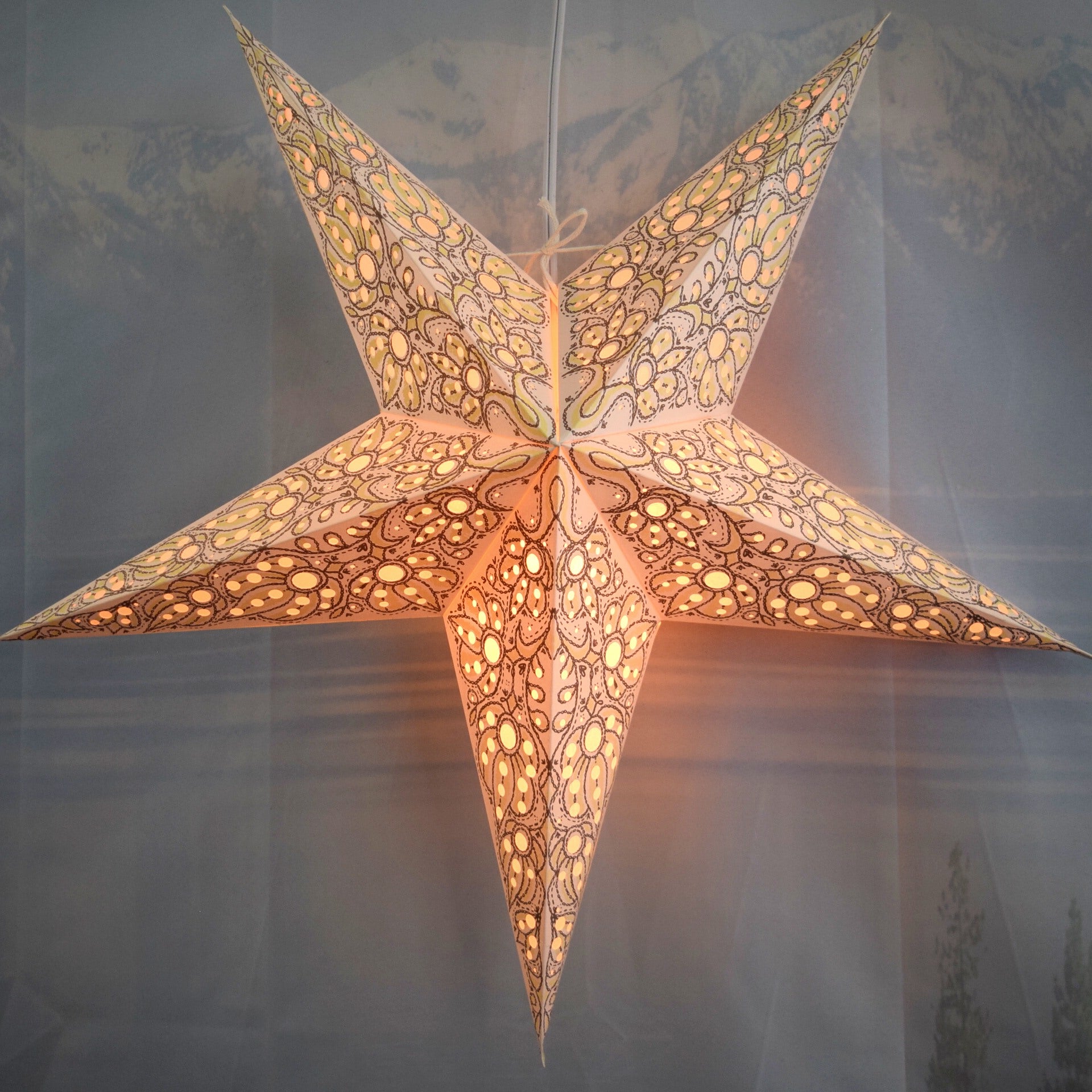 24 Inch White Solar Burst Paper Star Lantern - Decorative Hanging Light for Indoor/Outdoor Parties, Weddings & Home Decor