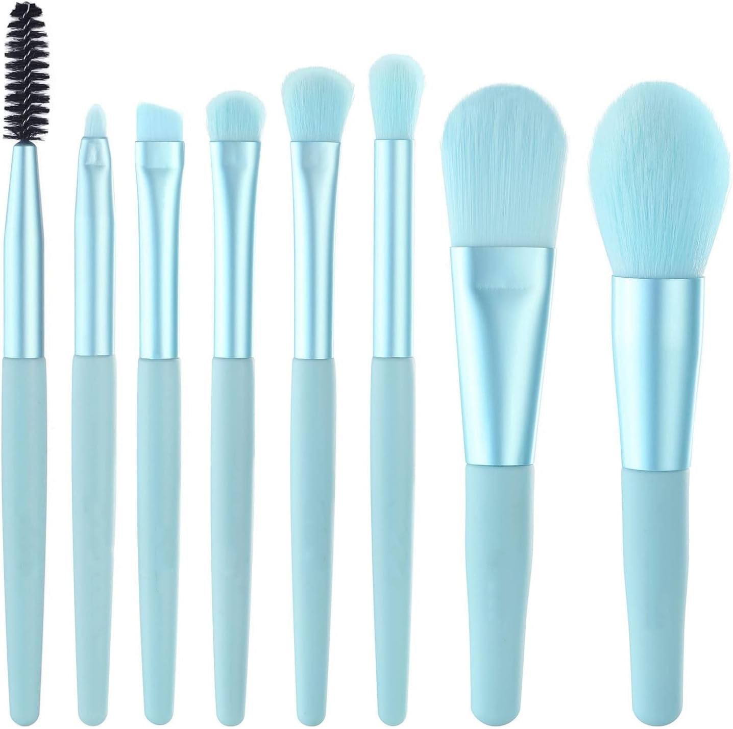 Premium 8-Piece Sky Blue Makeup Brush Set for Foundation, Blush, Eyeshadow, Eyelash, Lip & Brow | Professional Cosmetic Brushes Kit | Perfect for Travel, Home & Professional Makeup Application