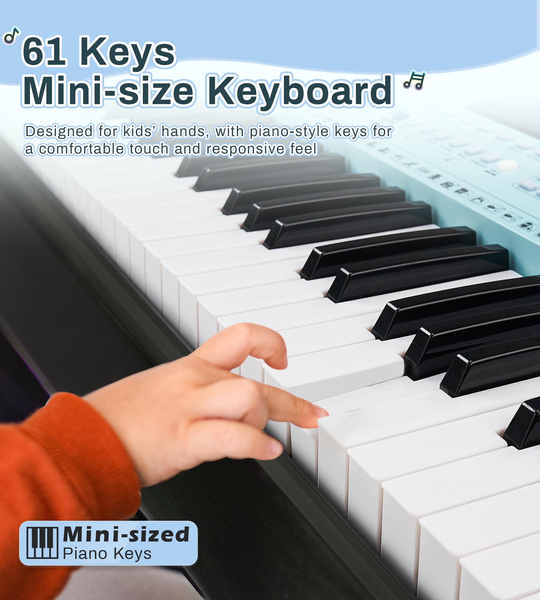 61-Key Electric Piano Keyboard for Beginners - 350 Tones, 350 Rhythms, 30 Demo Songs with LCD Display & Teaching Modes | Includes Headphones, Music Stand & Microphone | Perfect for Kids Learning Piano at Home (Blue)