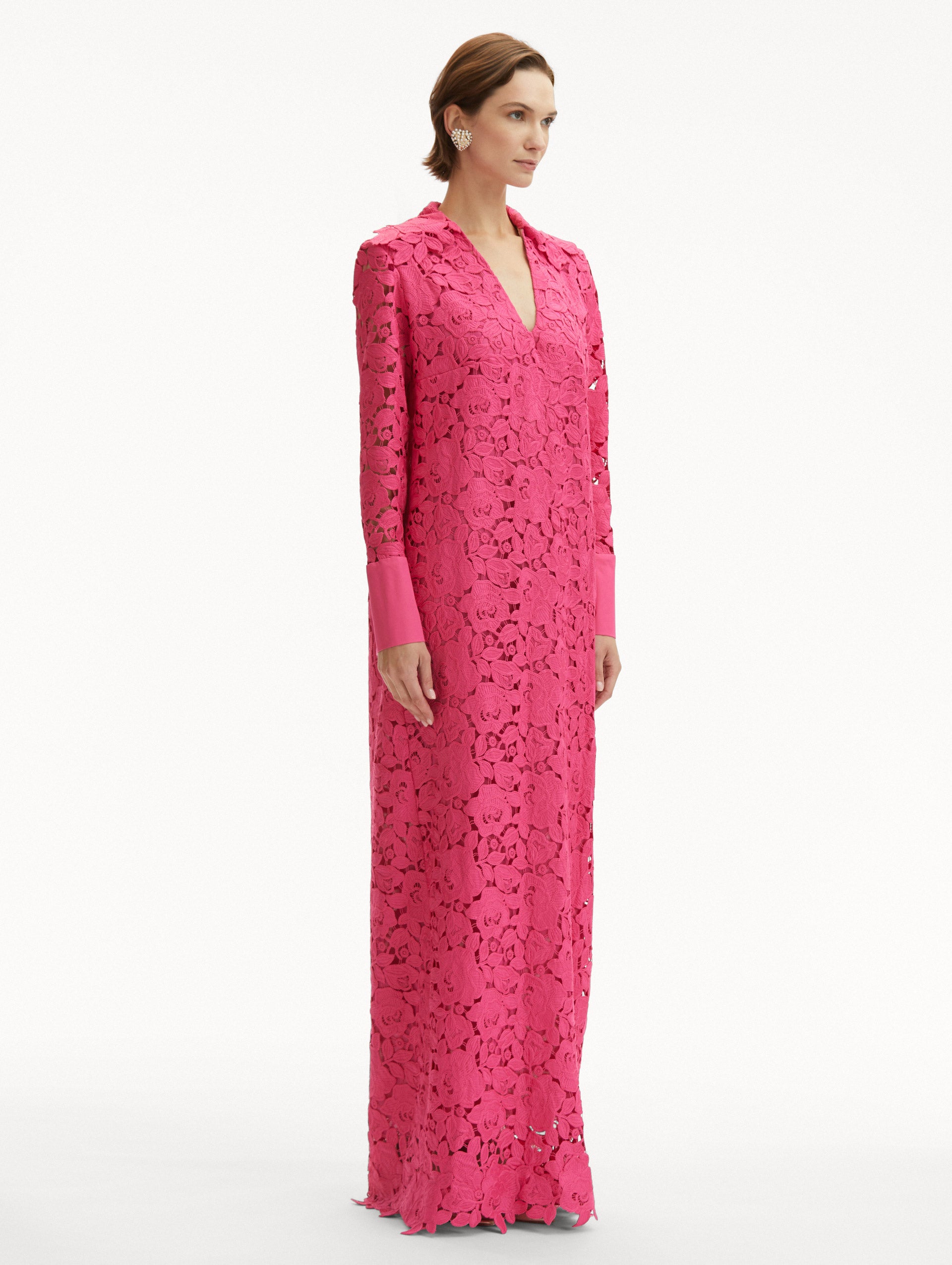 Elegant English Rose Guipure Lace Long Sleeve Evening Gown - Perfect for Weddings, Proms & Formal Events