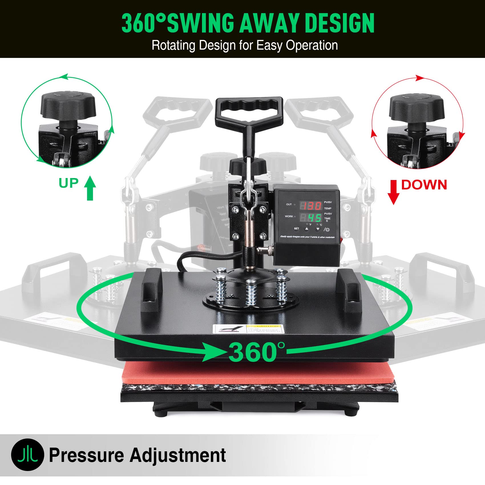 Slendor 15x15 Inch 5-in-1 Heat Press Machine - 360° Swing Away Digital T-Shirt Press for Sublimation on Shirts, Mugs, Hats & Bottles | Perfect for DIY Crafts & Small Business Apparel Printing