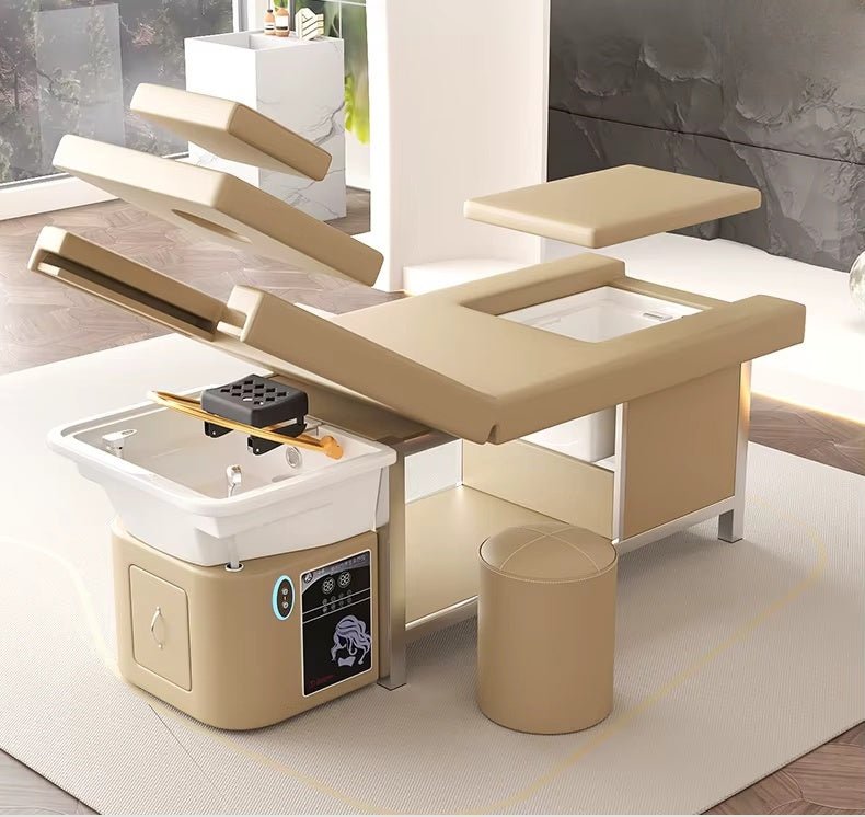 Premium SalonLand Thai Head SPA Shampoo Bed with Ceramic Basin - Adjustable Power Lift Backrest & Foot Bath for Ultimate Relaxation | Perfect for Hair Salons, Spas & Home Use