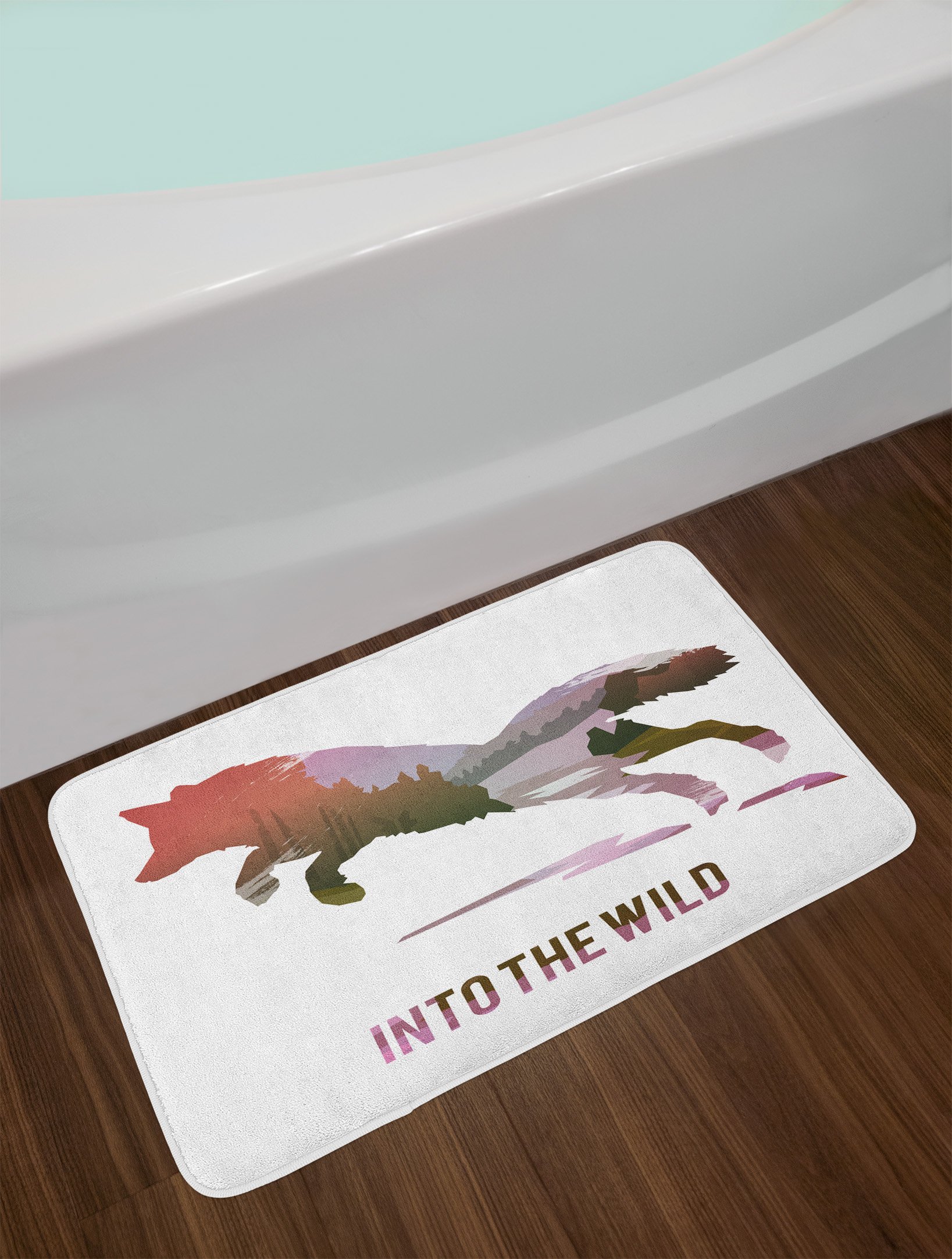 Ambesonne Fox Bath Mat - Soft Plush Non-Slip Bathroom Rug with Jumping Fox Silhouette Design, Woodland Wilderness Hunting Theme, 30.2